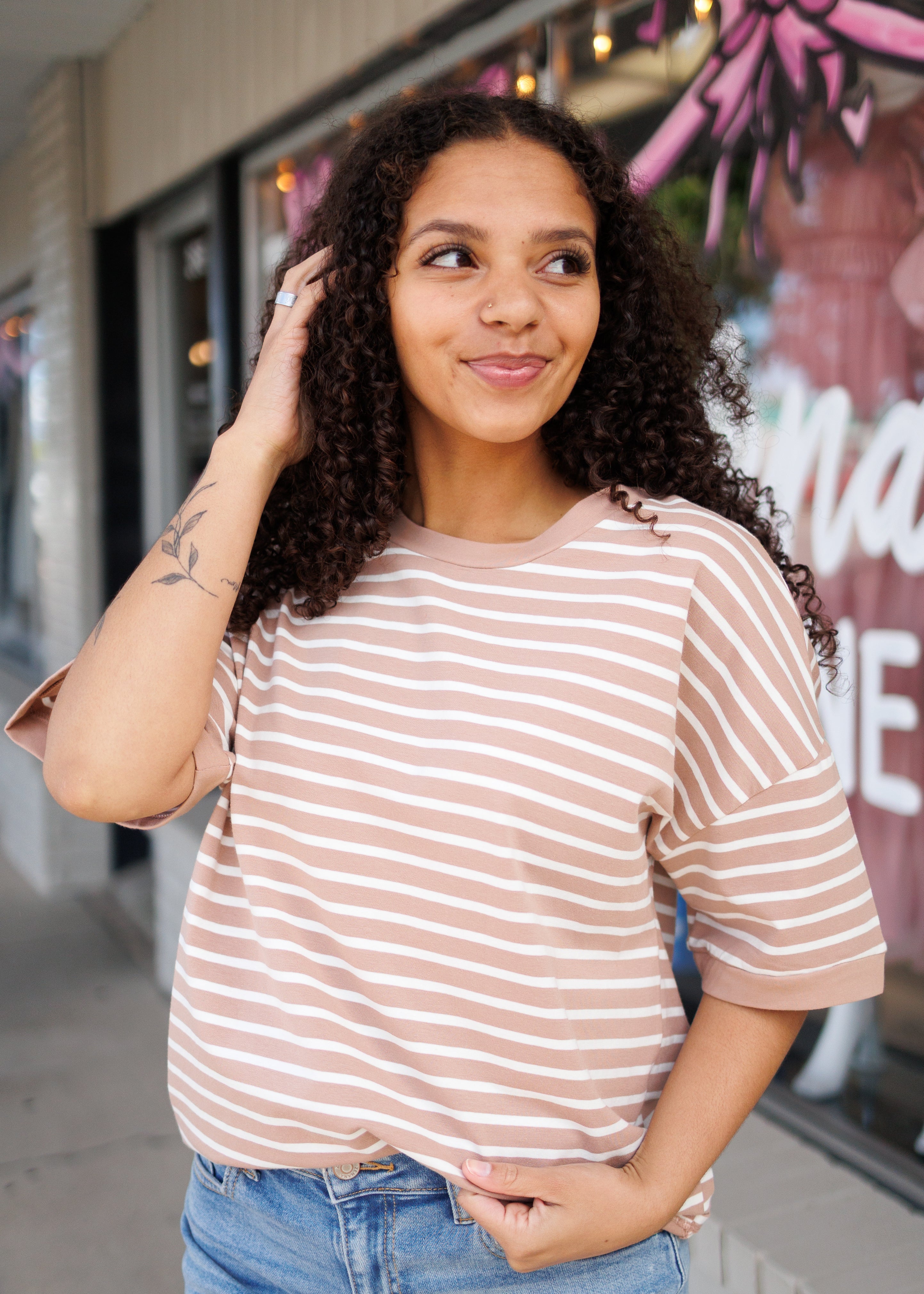 Reagan Taupe Striped Top