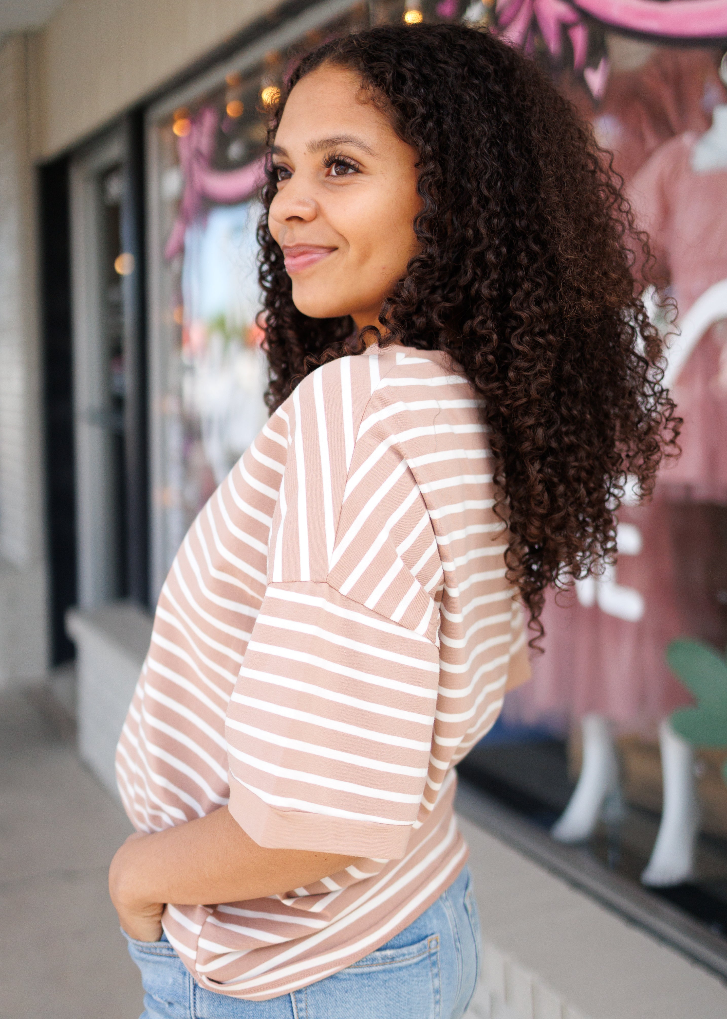 Reagan Taupe Striped Top
