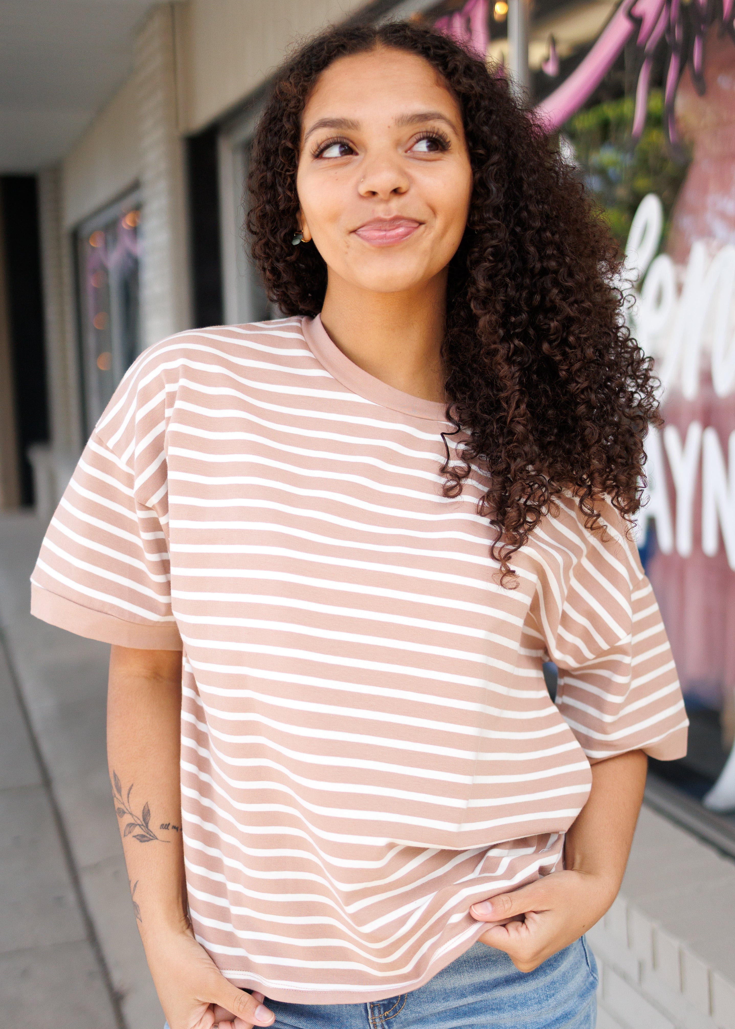 Reagan Taupe Striped Top