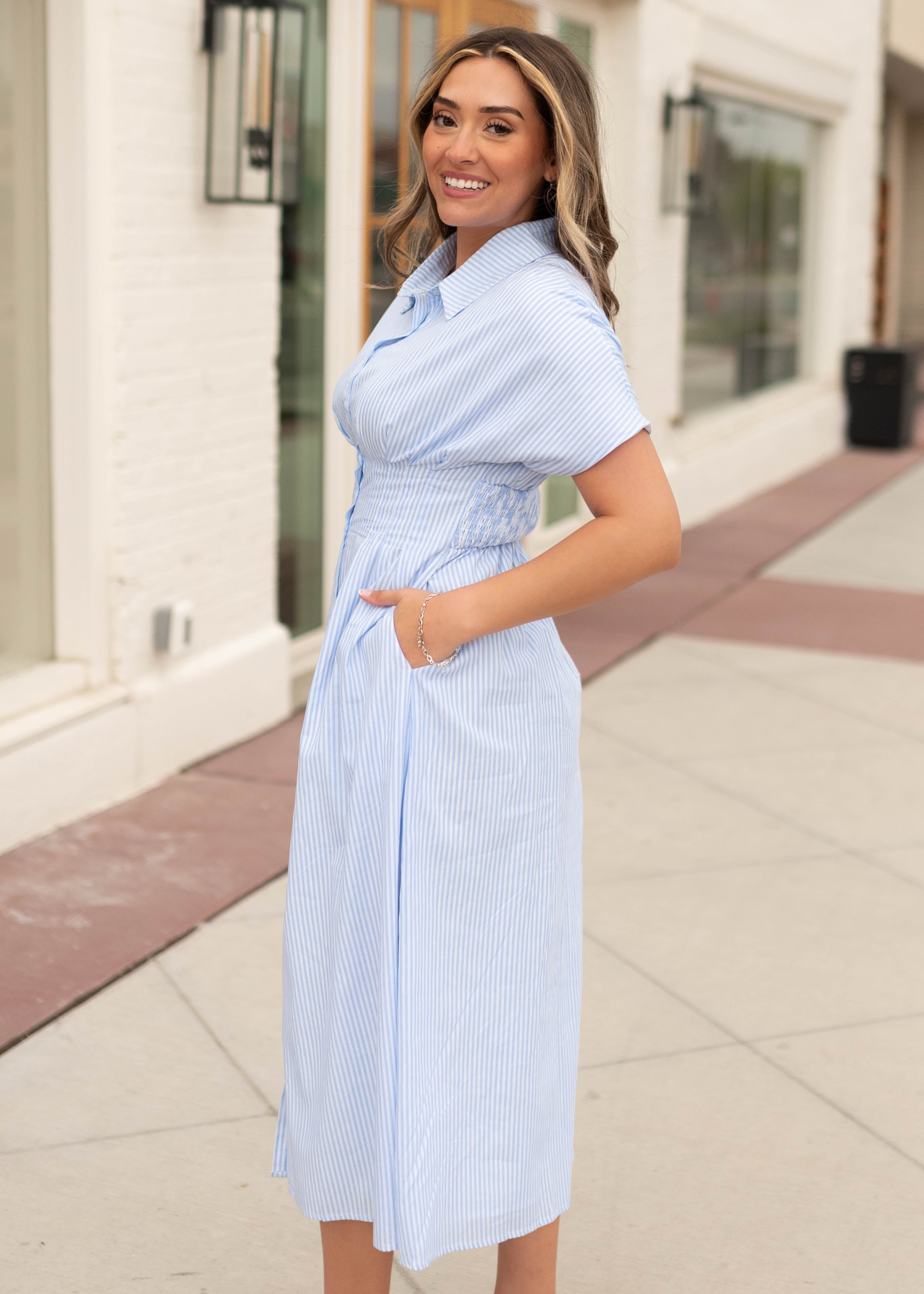 Rebecca Blue Pinstripe Dress