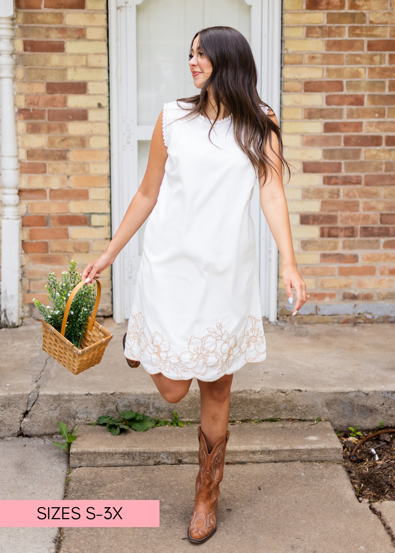 Rosa Ivory & Taupe Floral Sleeveless Dress