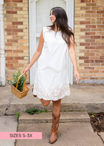 Rosa Ivory & Taupe Floral Sleeveless Dress
