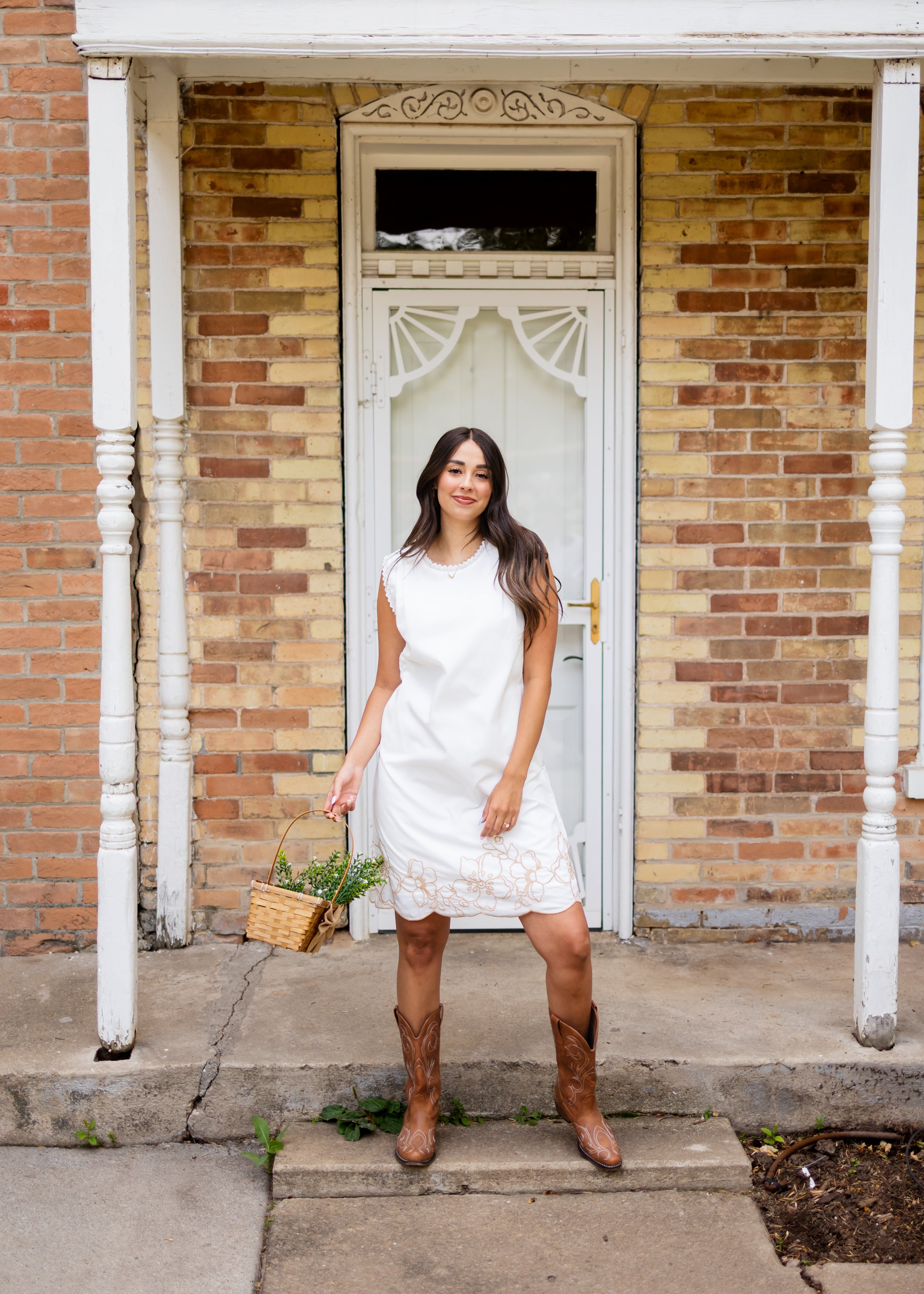 Rosa Ivory & Taupe Floral Sleeveless Dress