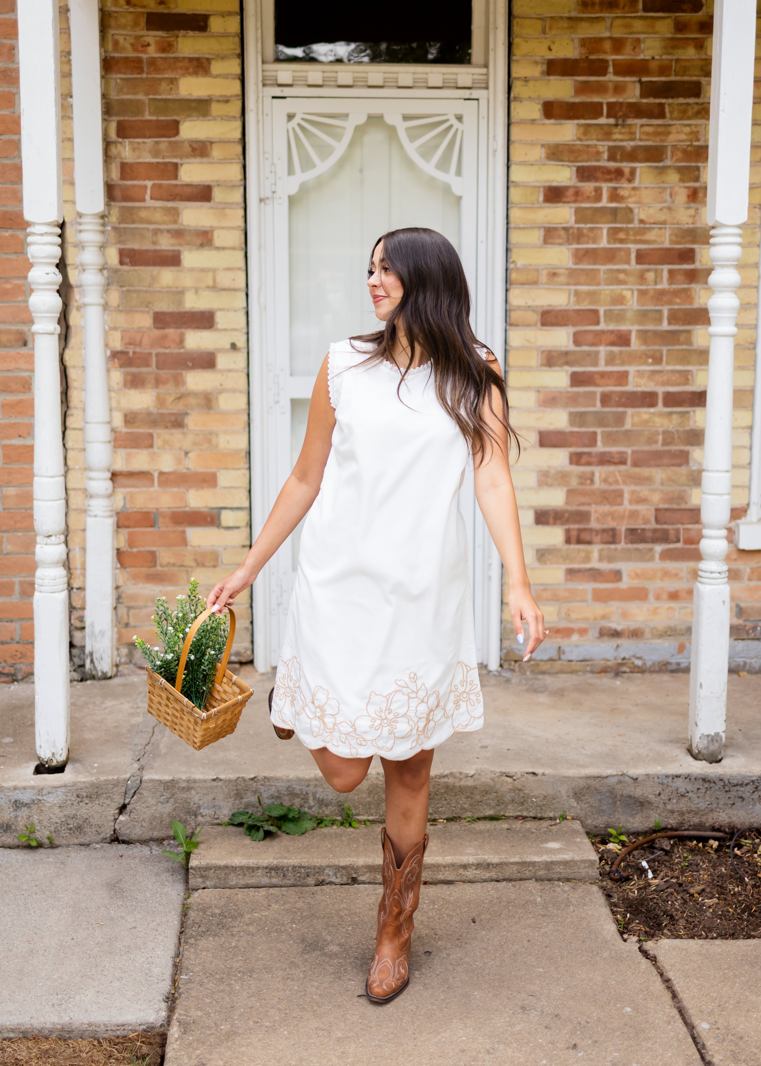 Rosa Ivory & Taupe Floral Sleeveless Dress