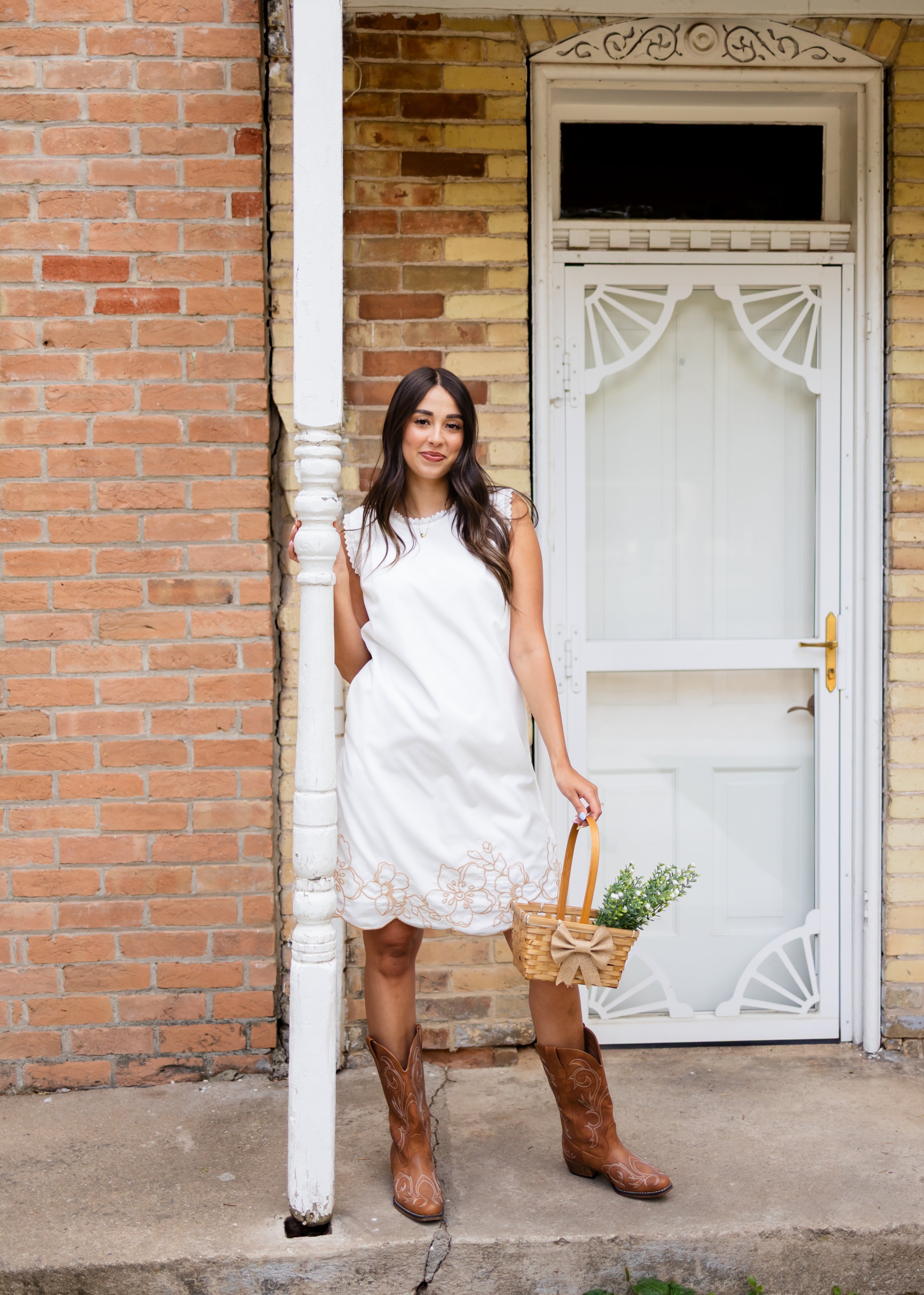 Rosa Ivory & Taupe Floral Sleeveless Dress