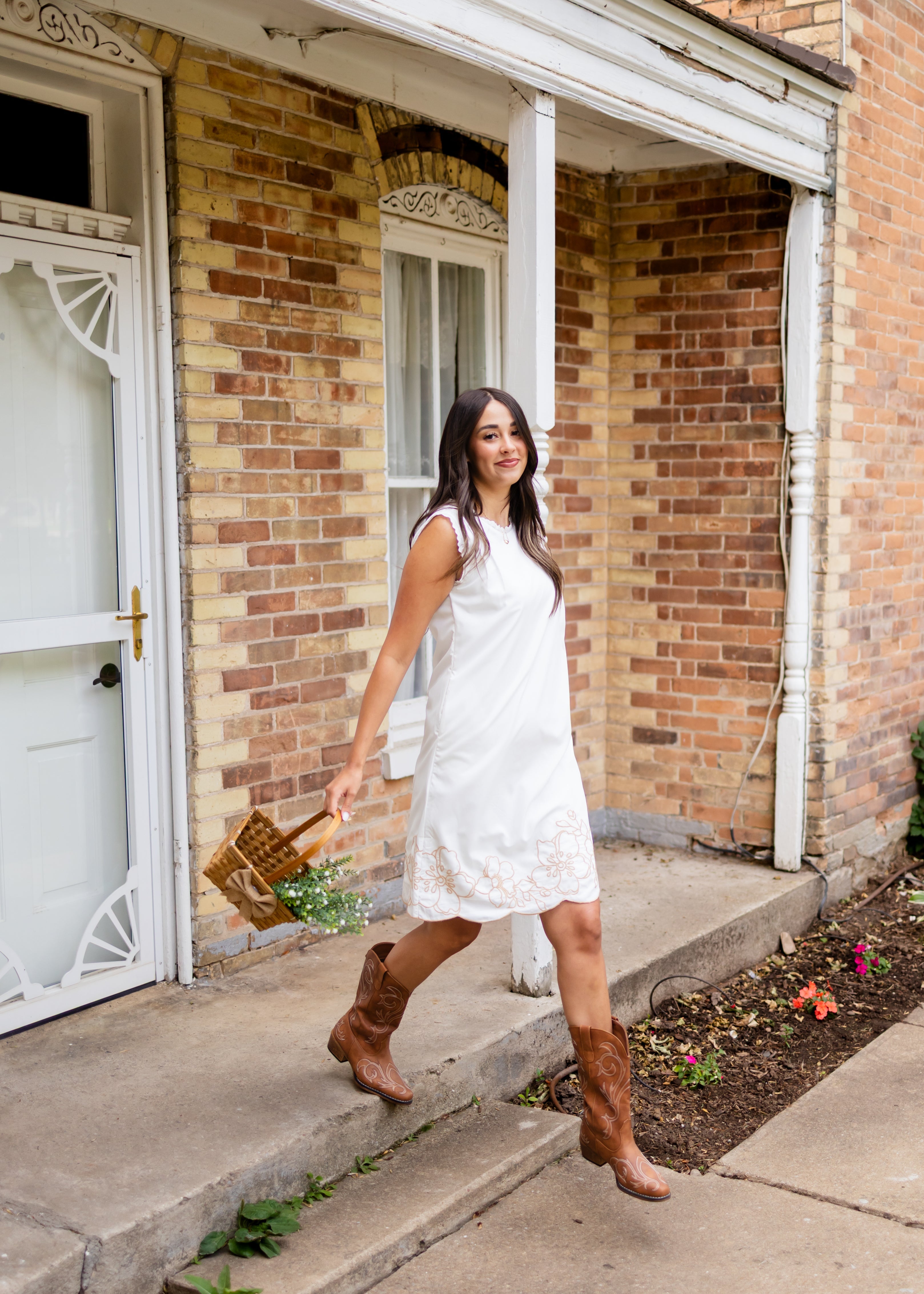 Rosa Ivory & Taupe Floral Sleeveless Dress