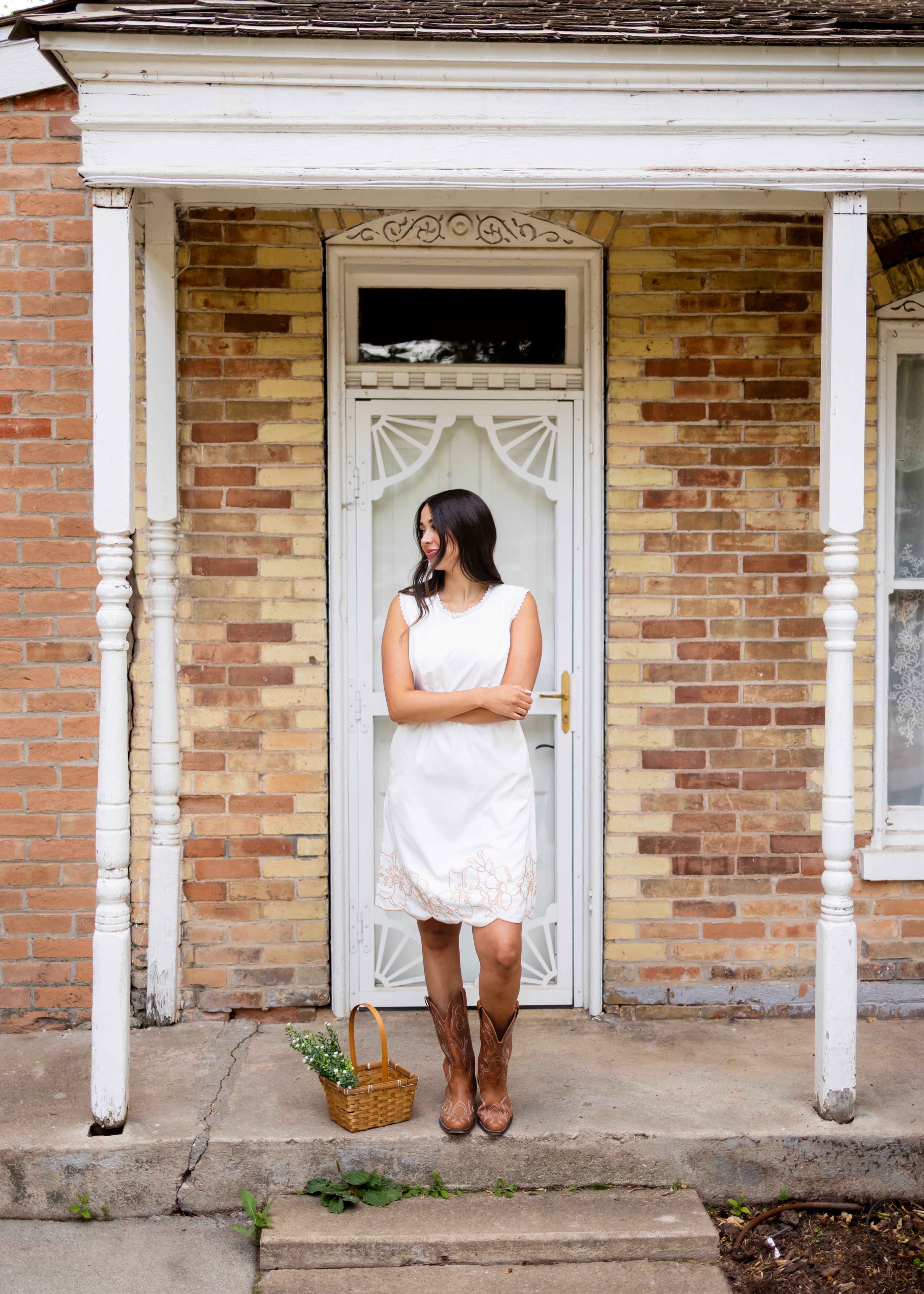 Rosa Ivory & Taupe Floral Sleeveless Dress