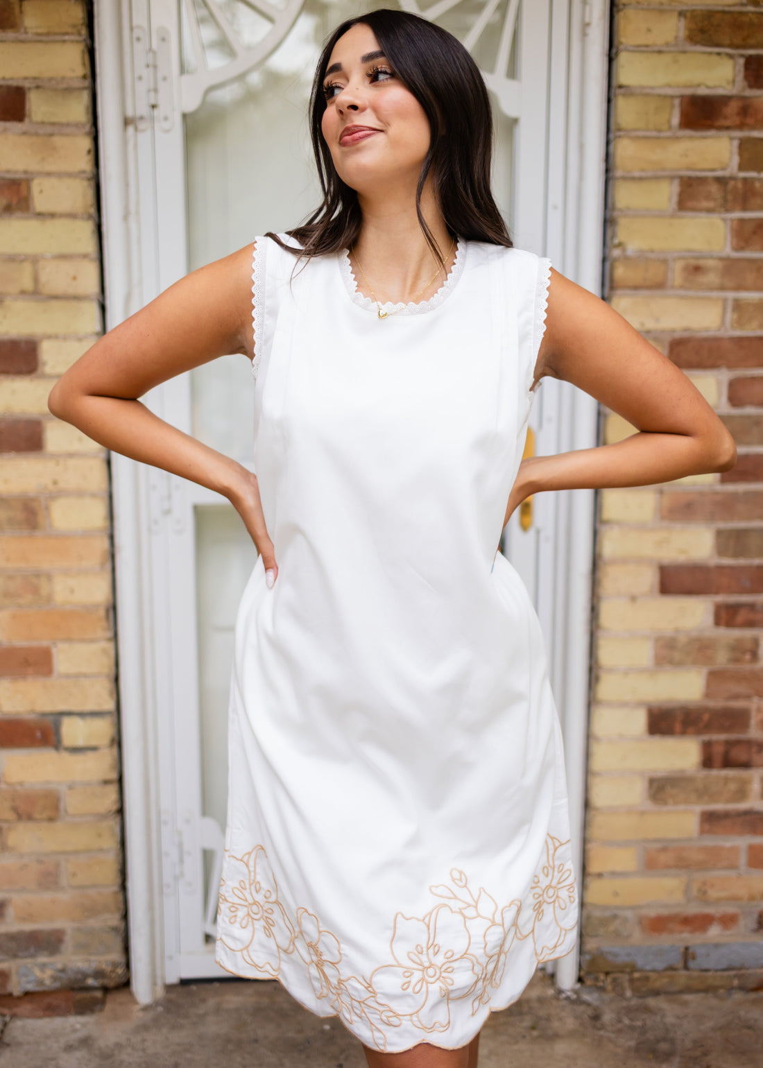 Rosa Ivory & Taupe Floral Sleeveless Dress