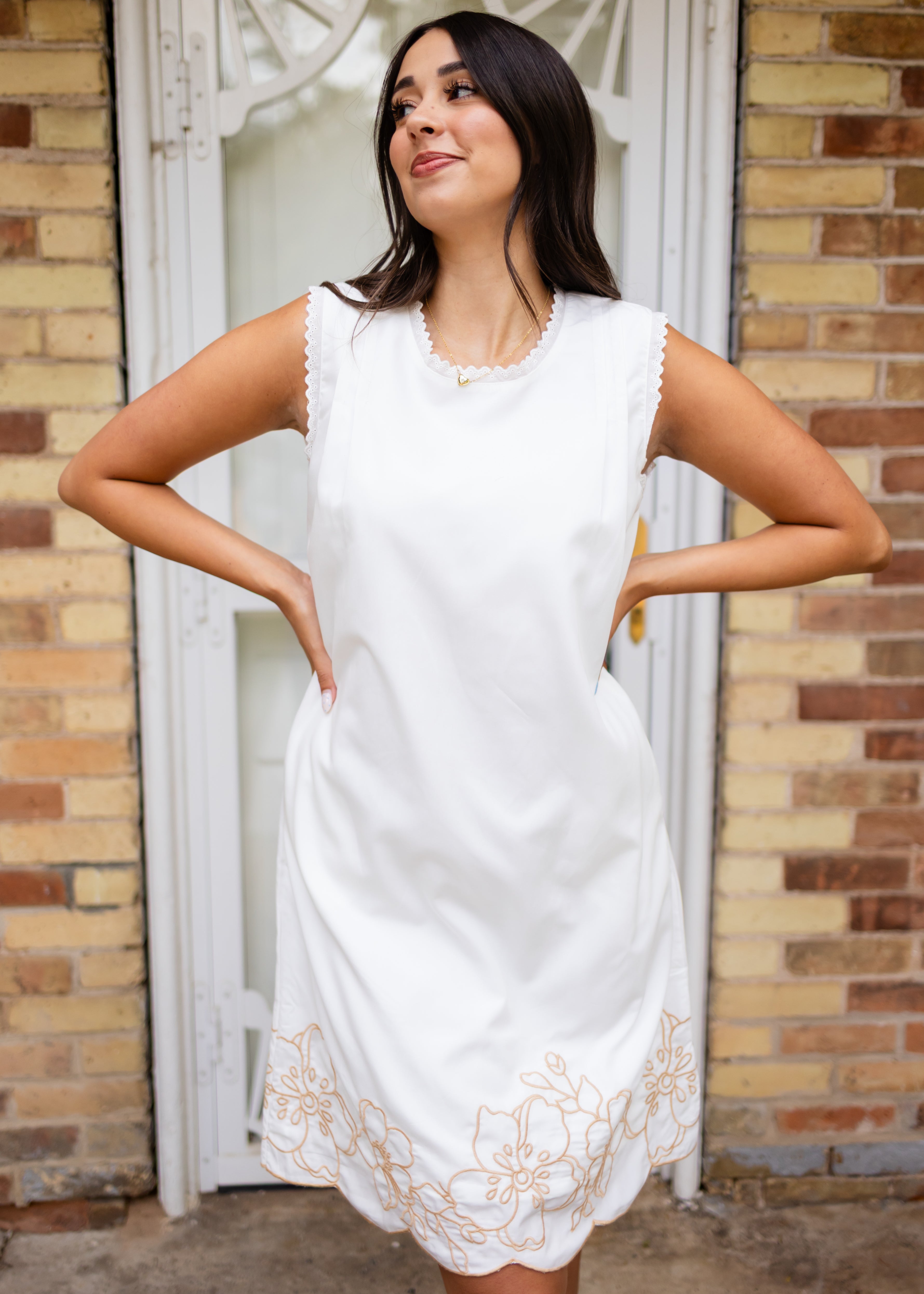 Rosa Ivory & Taupe Floral Sleeveless Dress