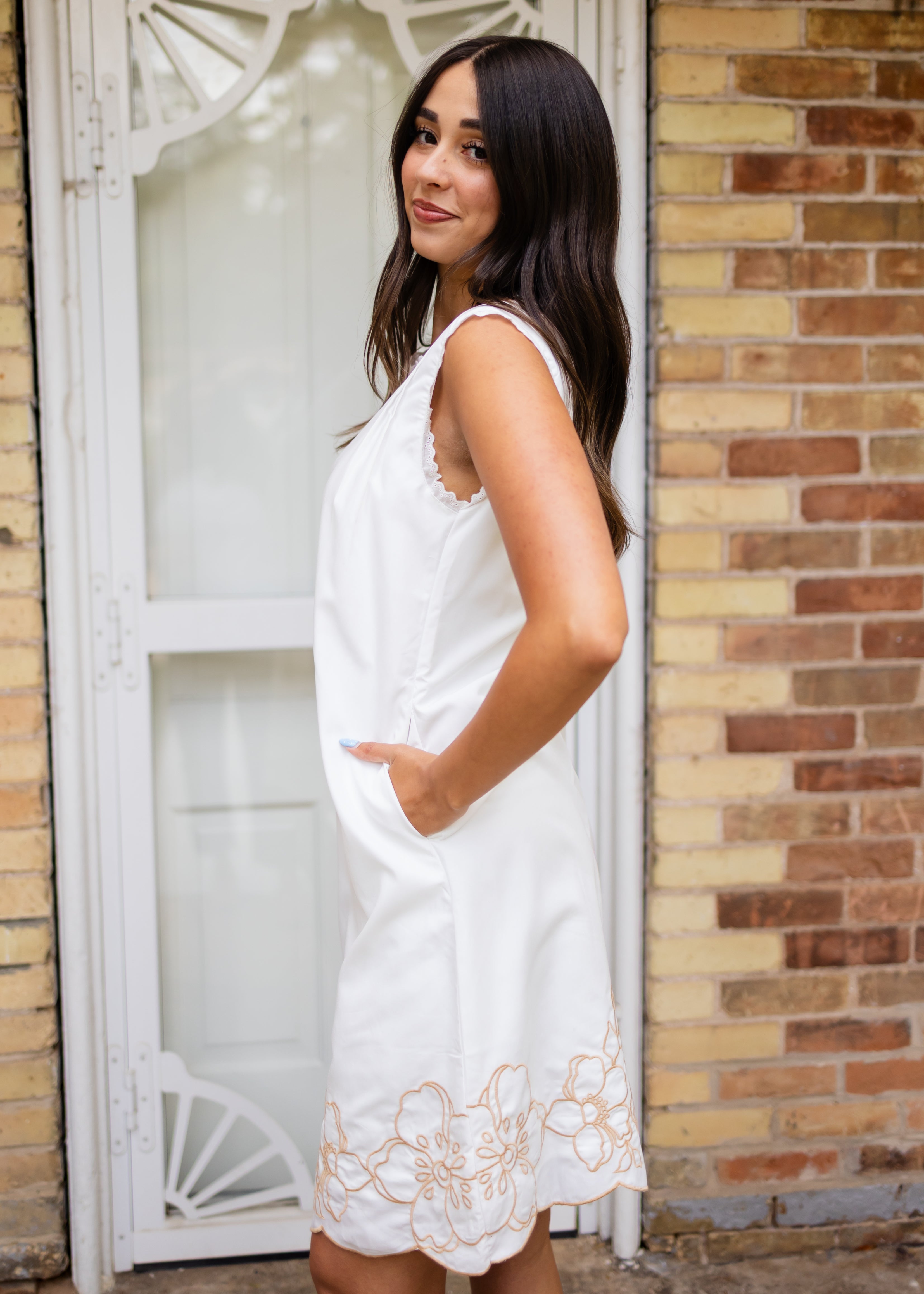 Rosa Ivory & Taupe Floral Sleeveless Dress