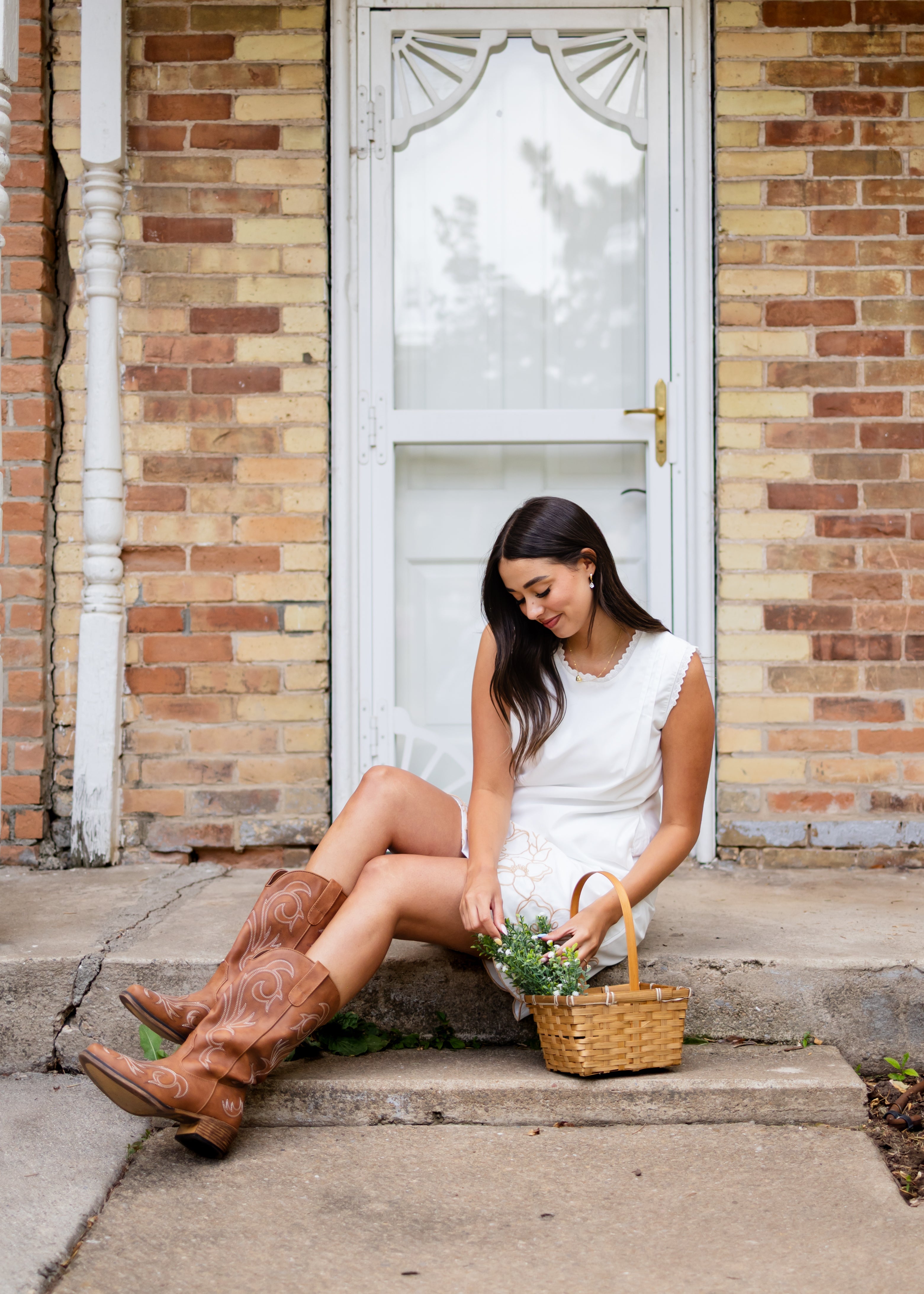 Rosa Ivory & Taupe Floral Sleeveless Dress