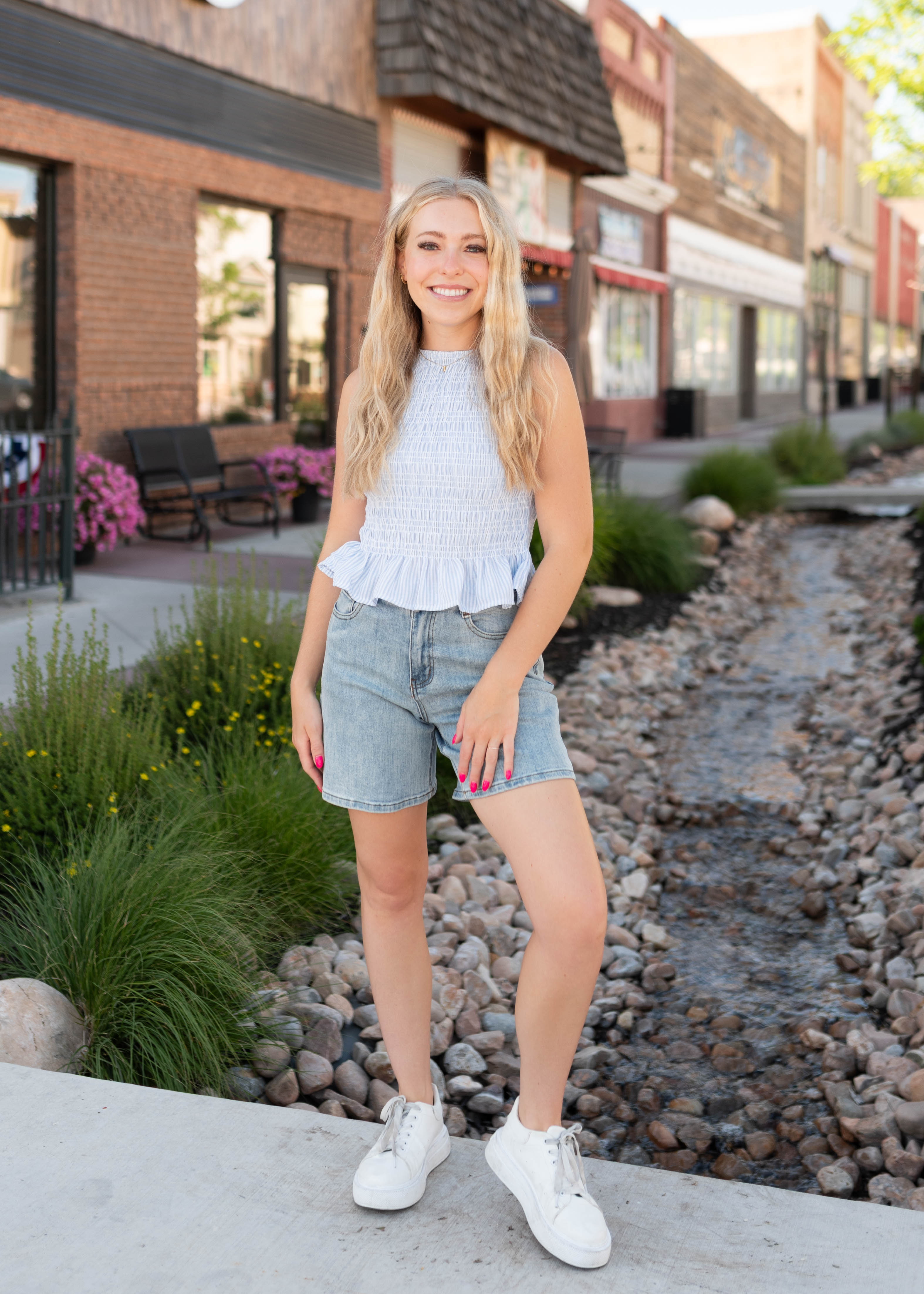 Roxie Blue Striped Smocked Blouse