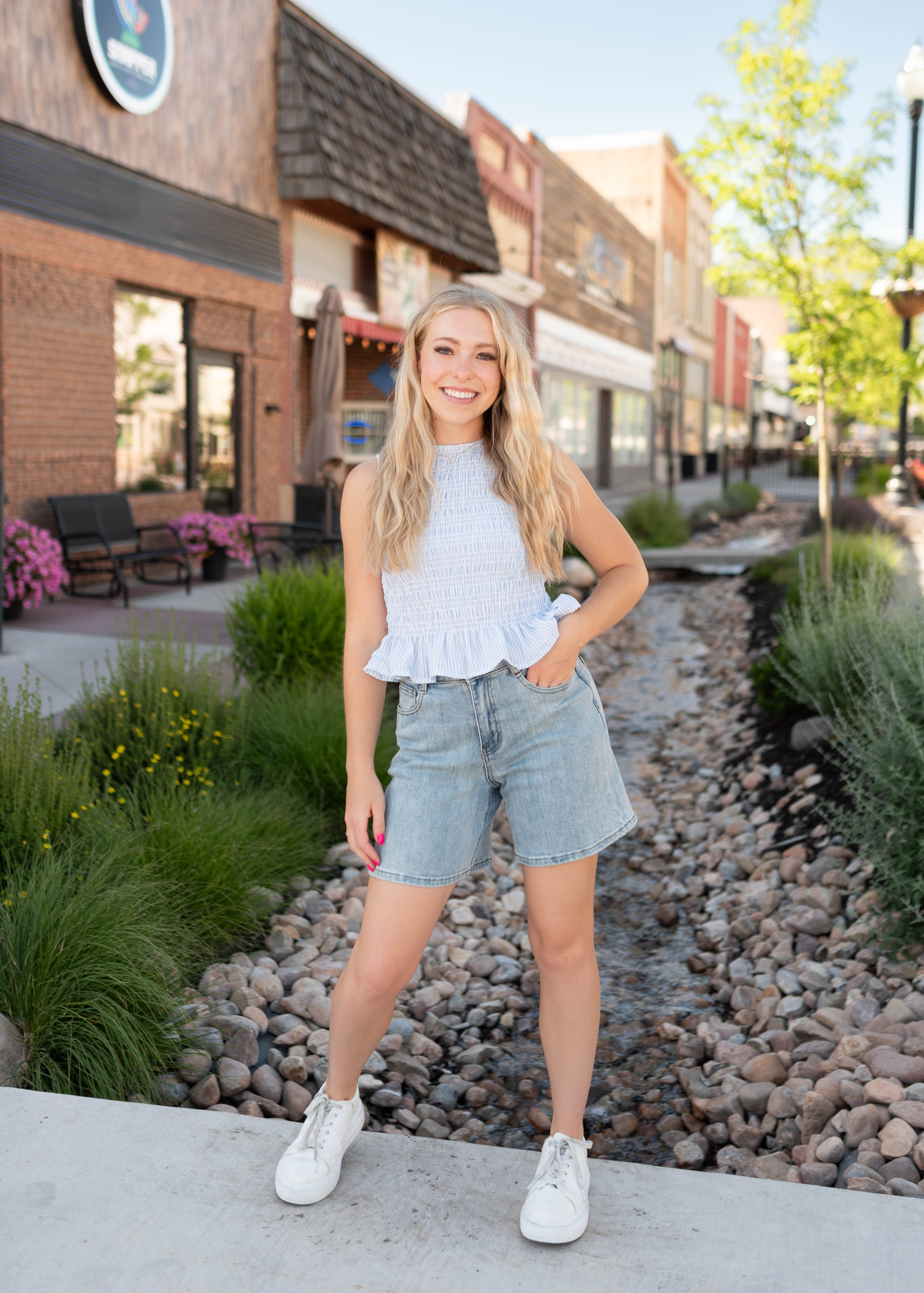 Roxie Blue Striped Smocked Blouse