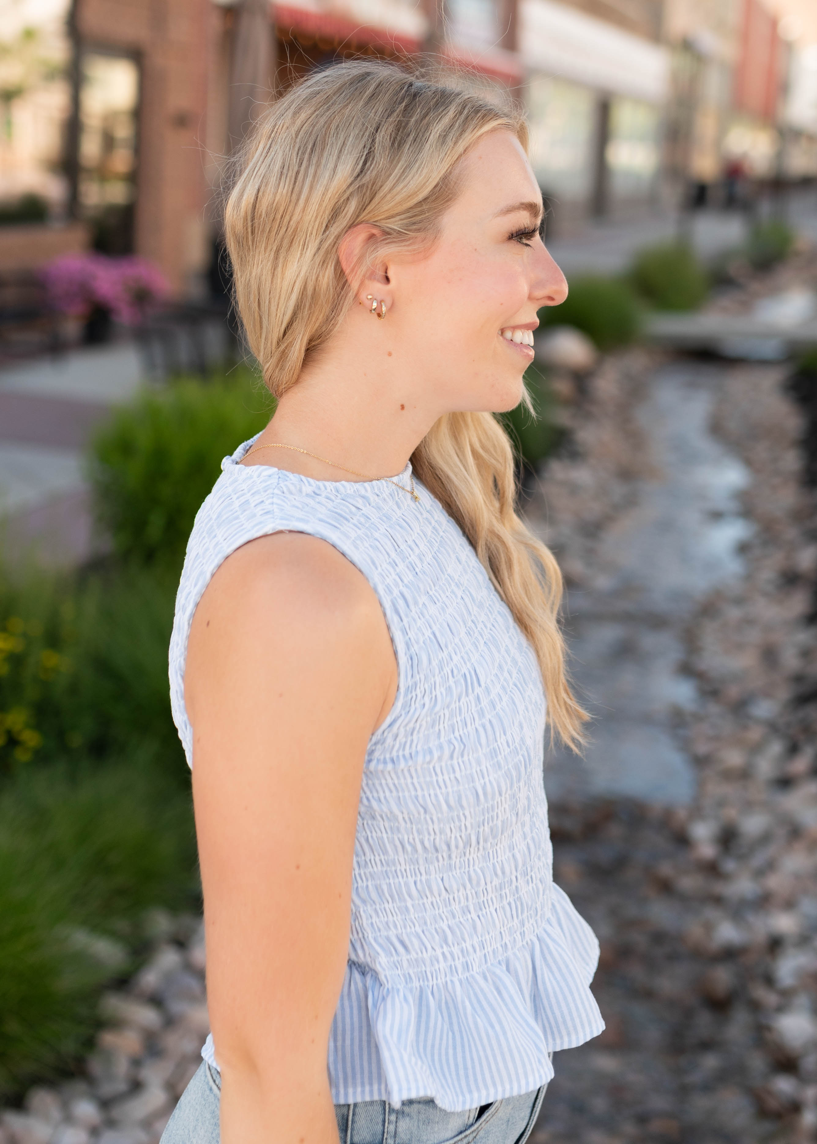 Roxie Blue Striped Smocked Blouse