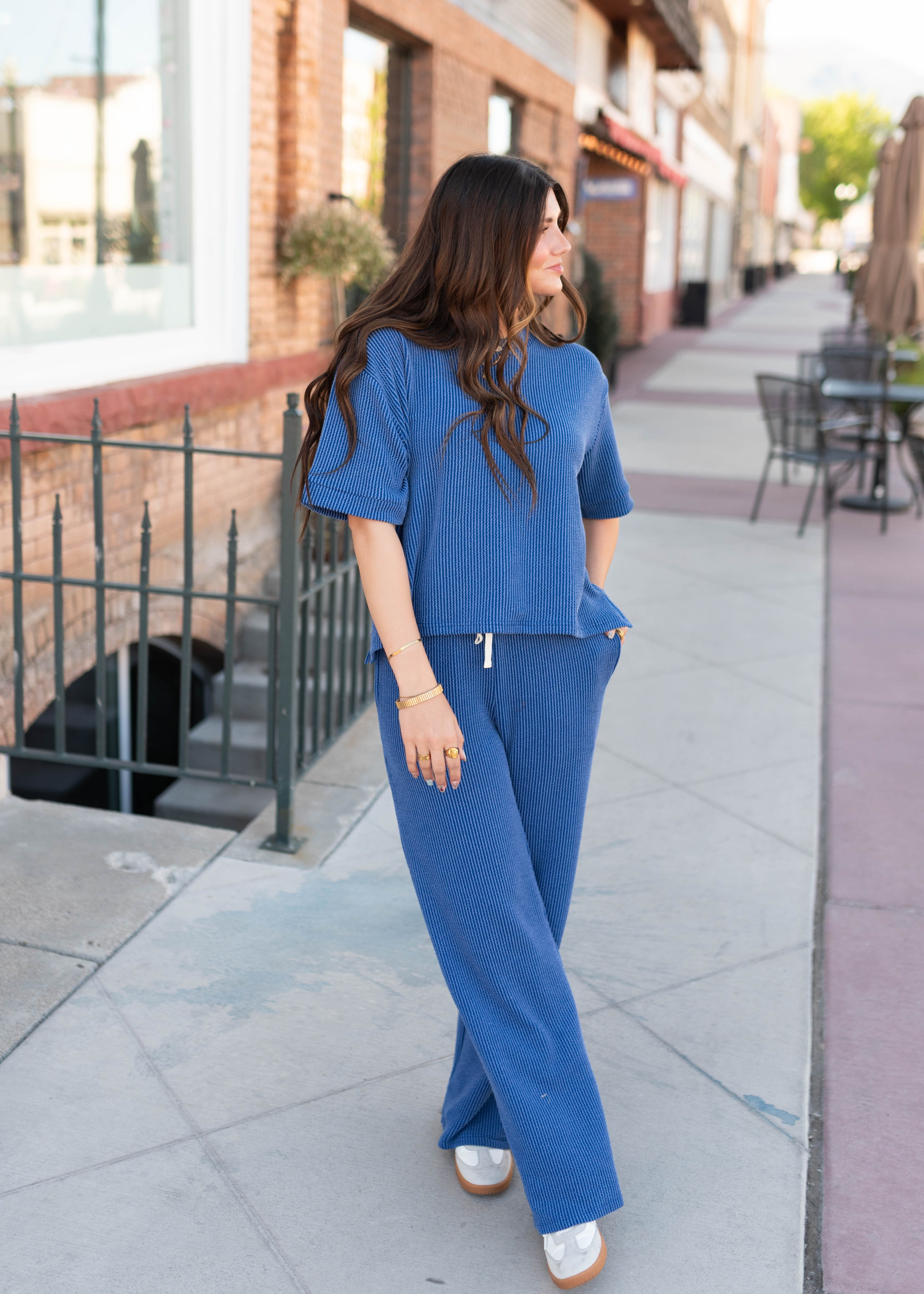 Ruthie Blue Ribbed Lounge Set