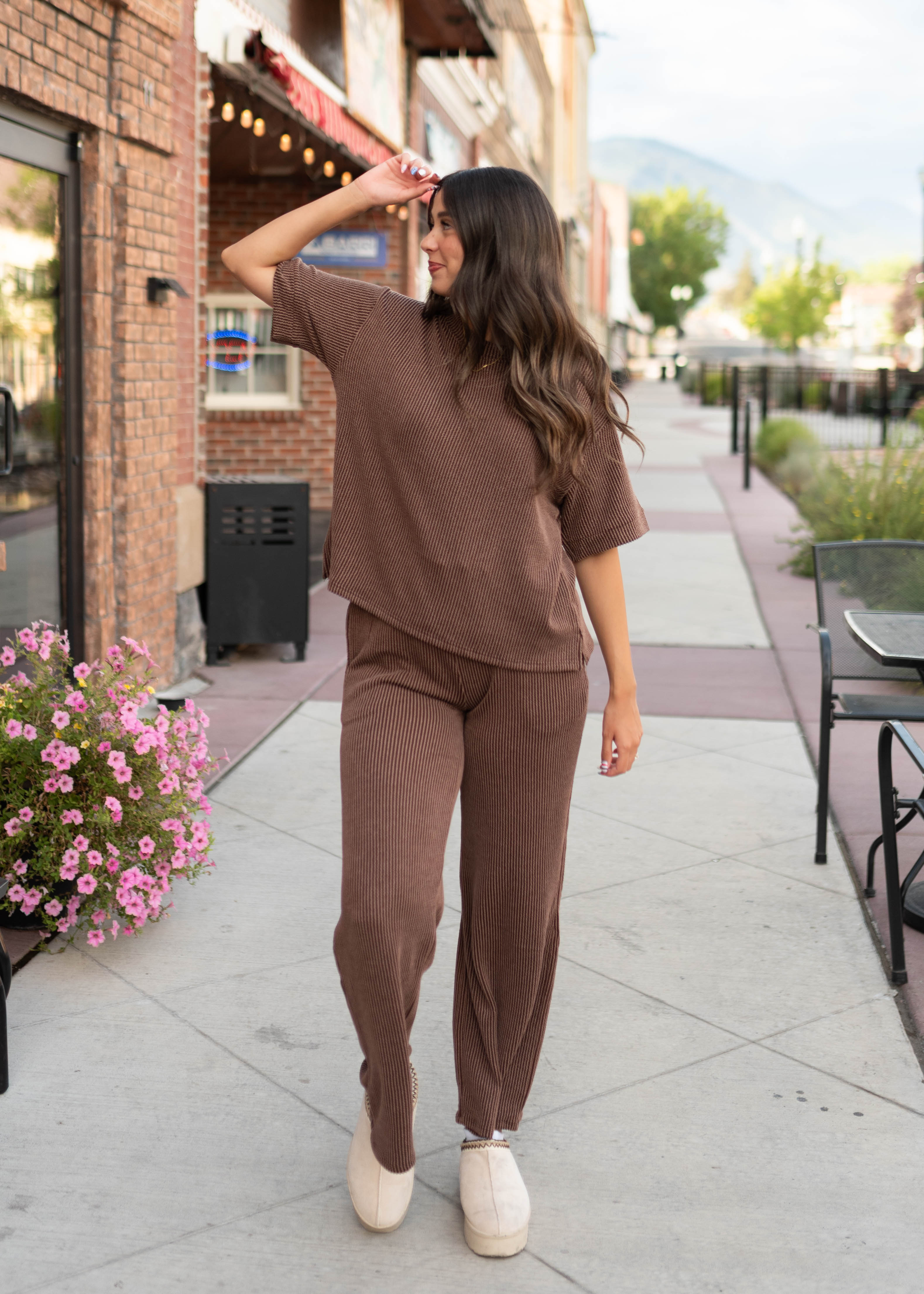 Ruthie Brown Ribbed Lounge Set
