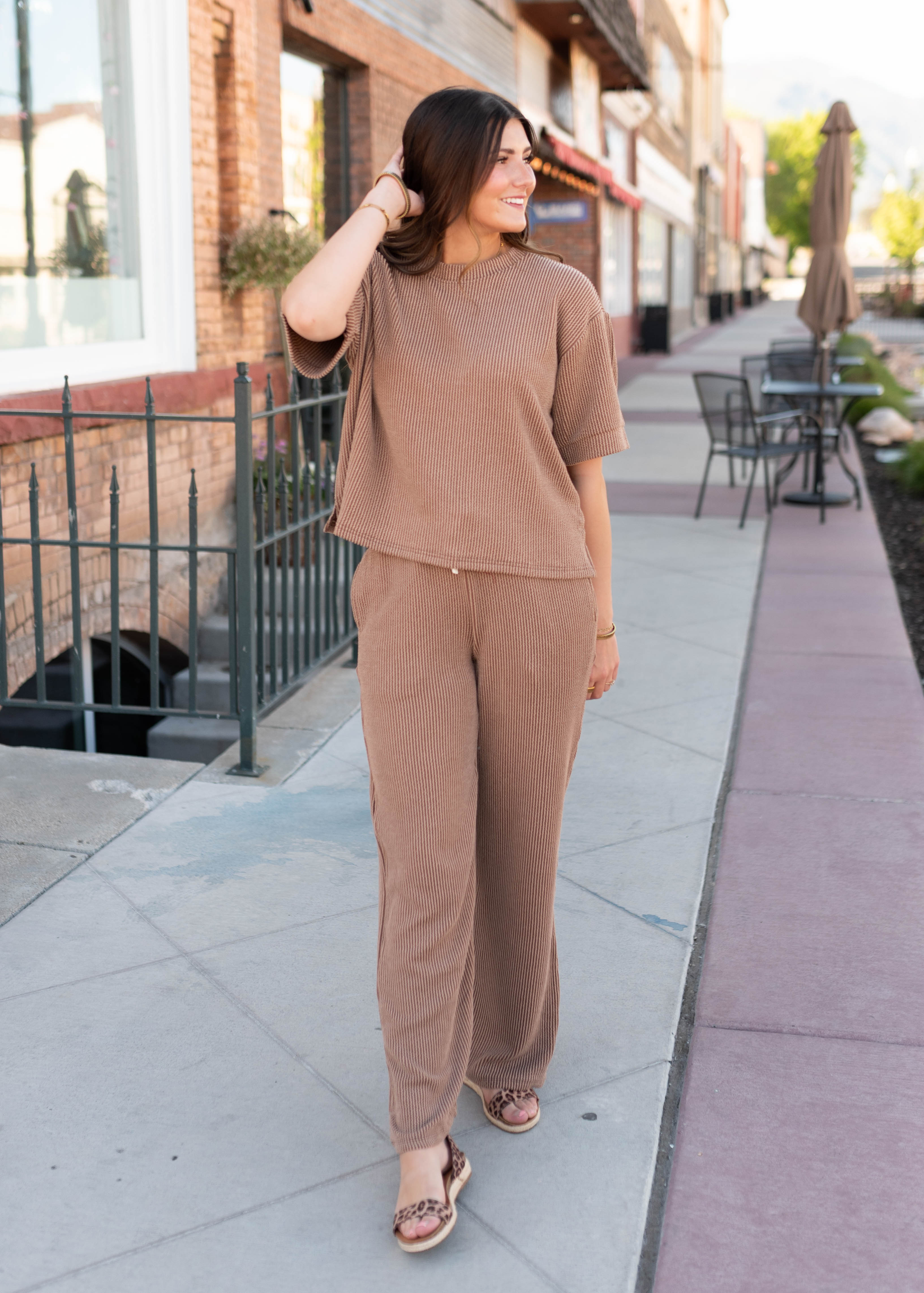Ruthie Mocha Ribbed Lounge Set