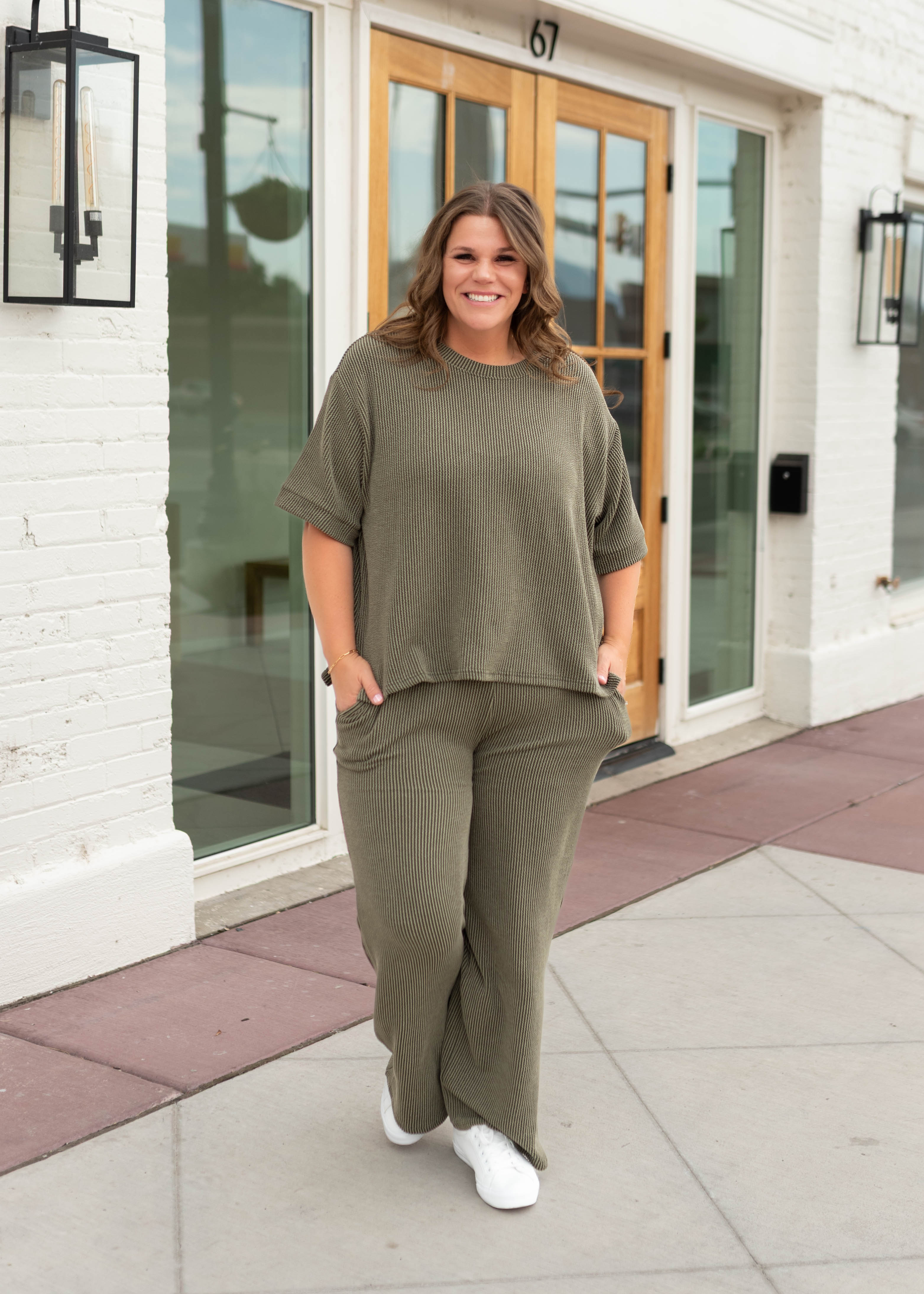 Ruthie Olive Ribbed Lounge Set