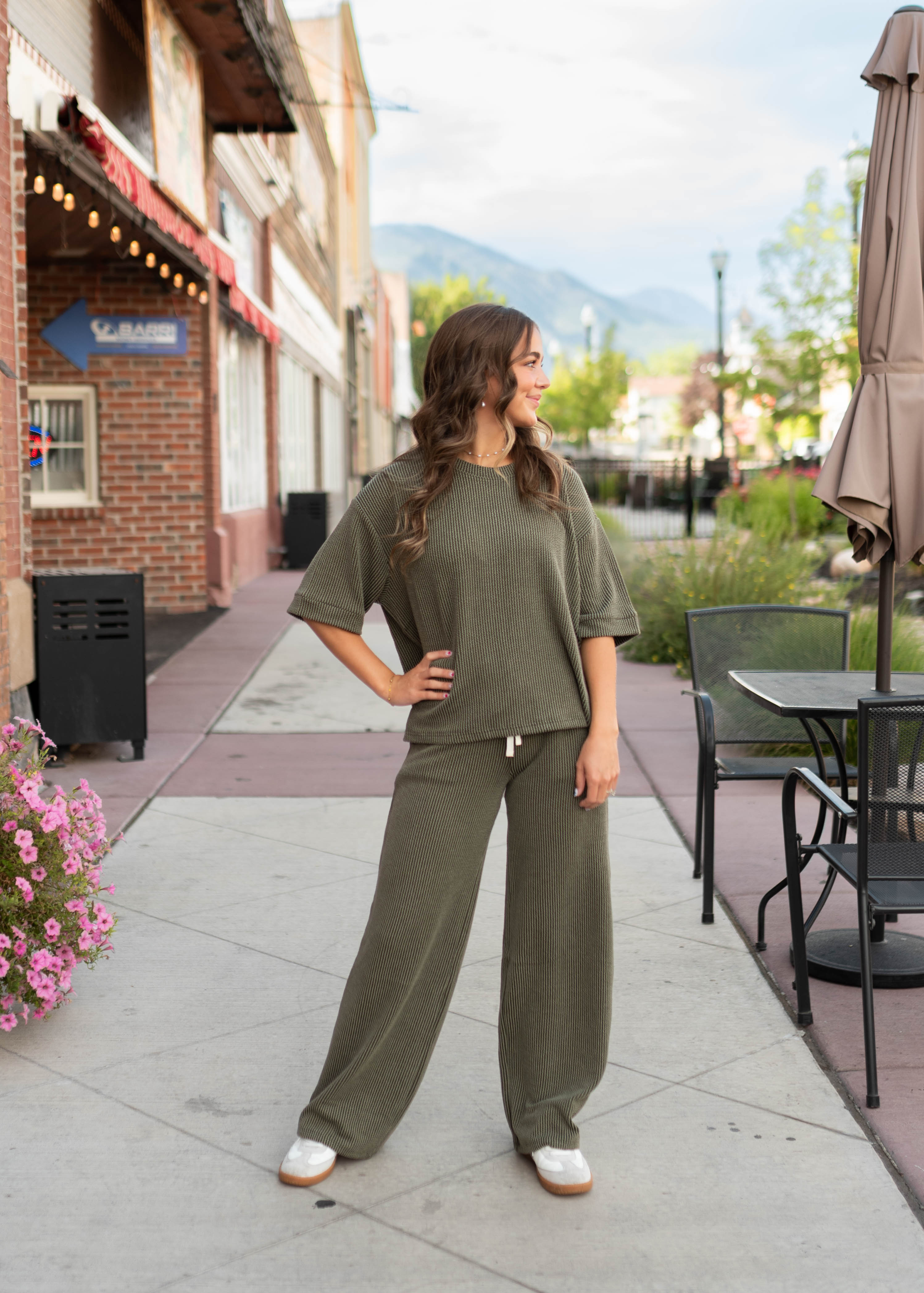 Ruthie Olive Ribbed Lounge Set