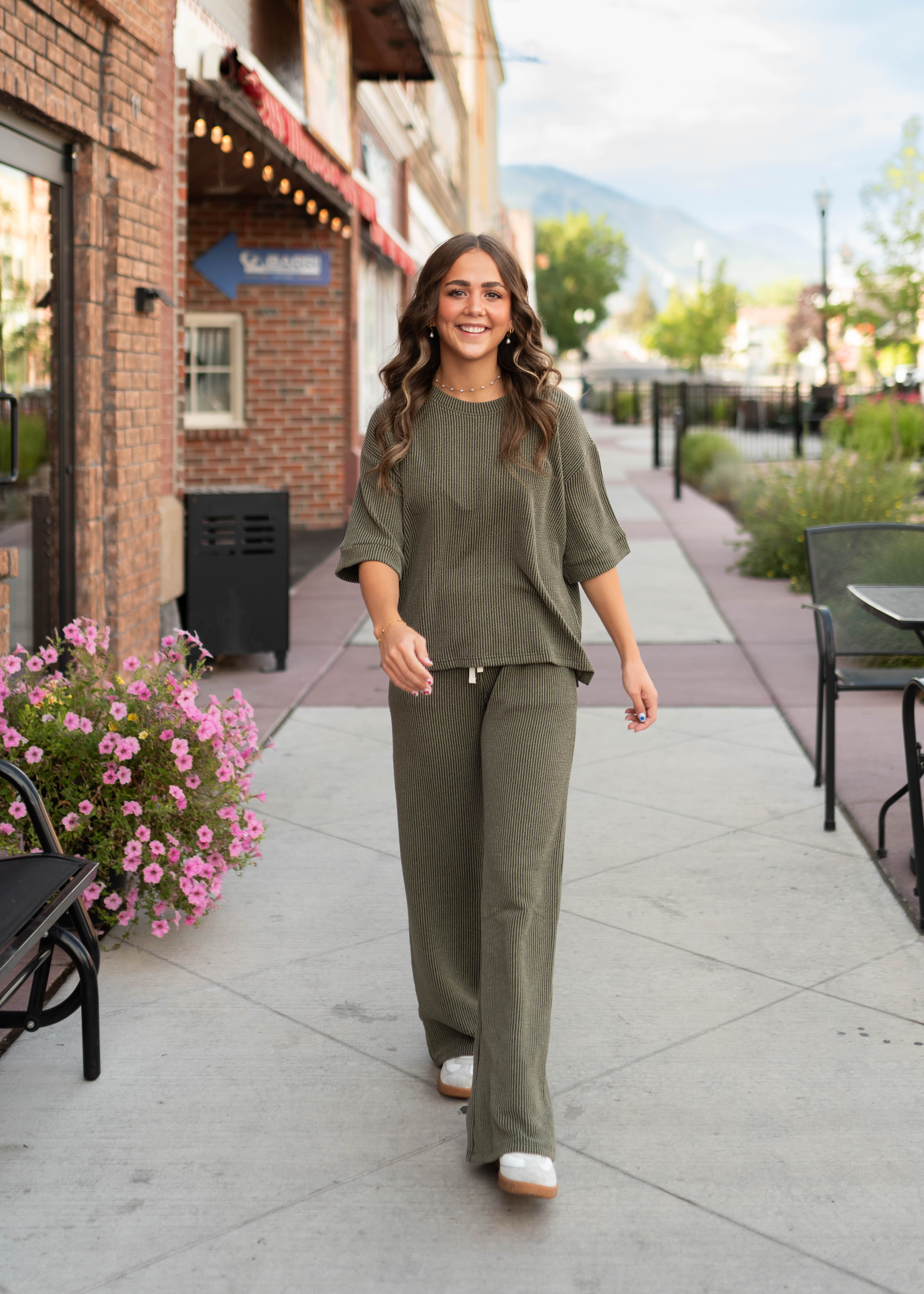Ruthie Olive Ribbed Lounge Set