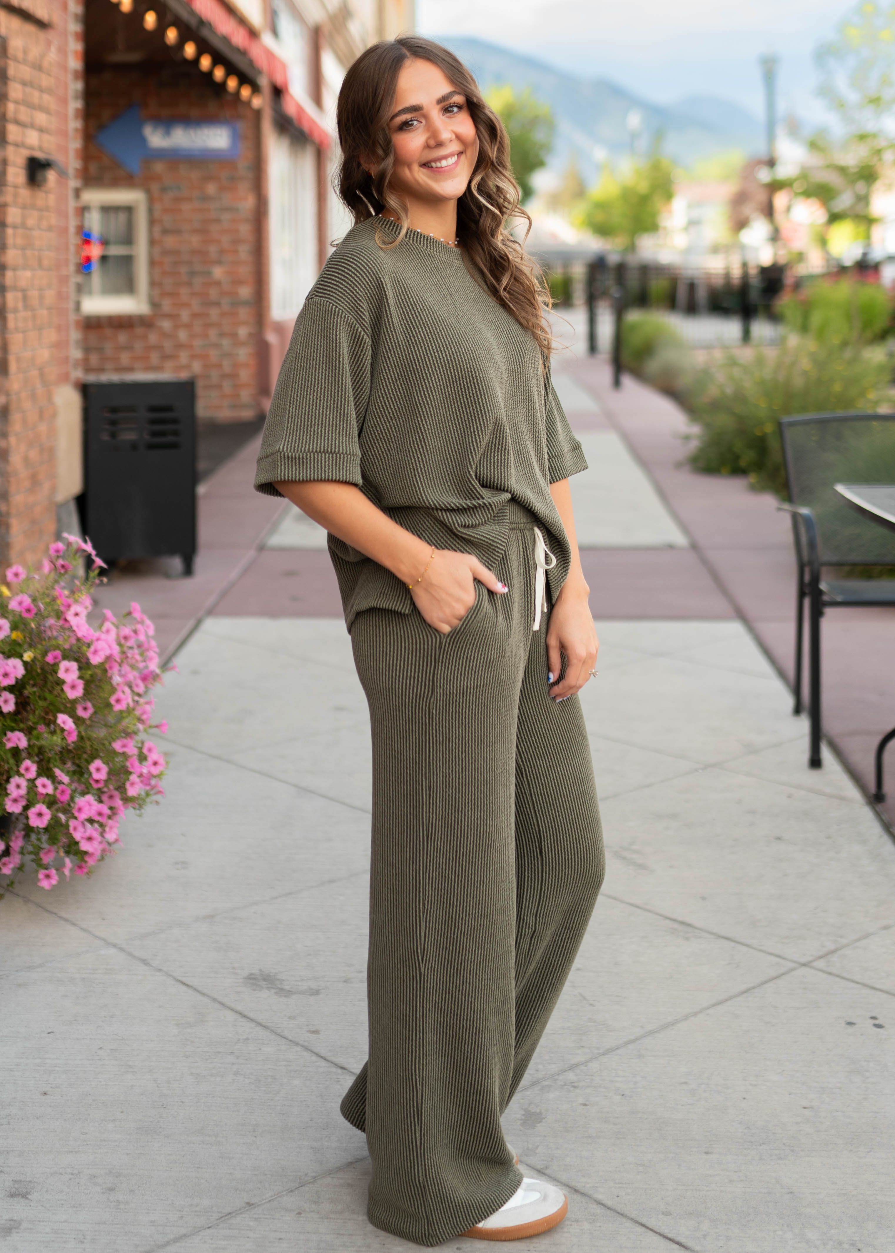 Ruthie Olive Ribbed Lounge Set