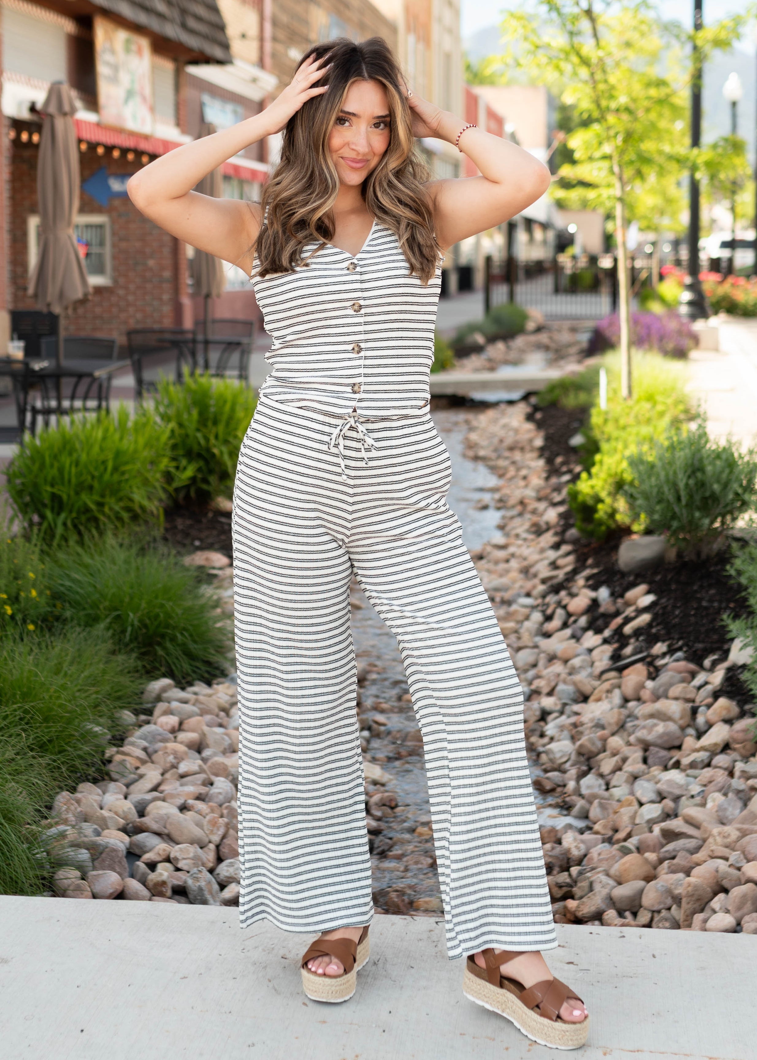 Sadie Black Striped Ribbed Pants