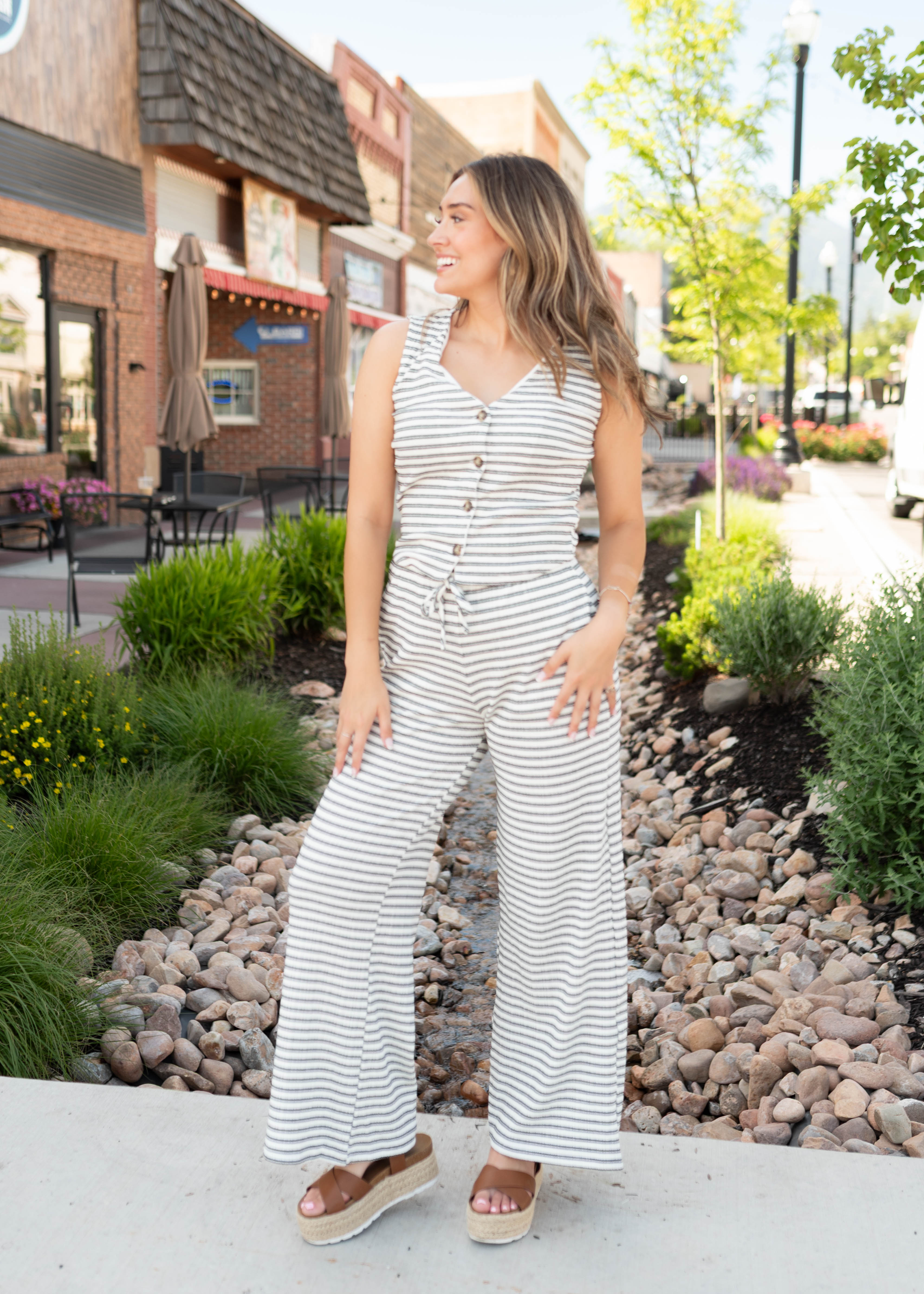 Sadie Black Striped Ribbed Vest