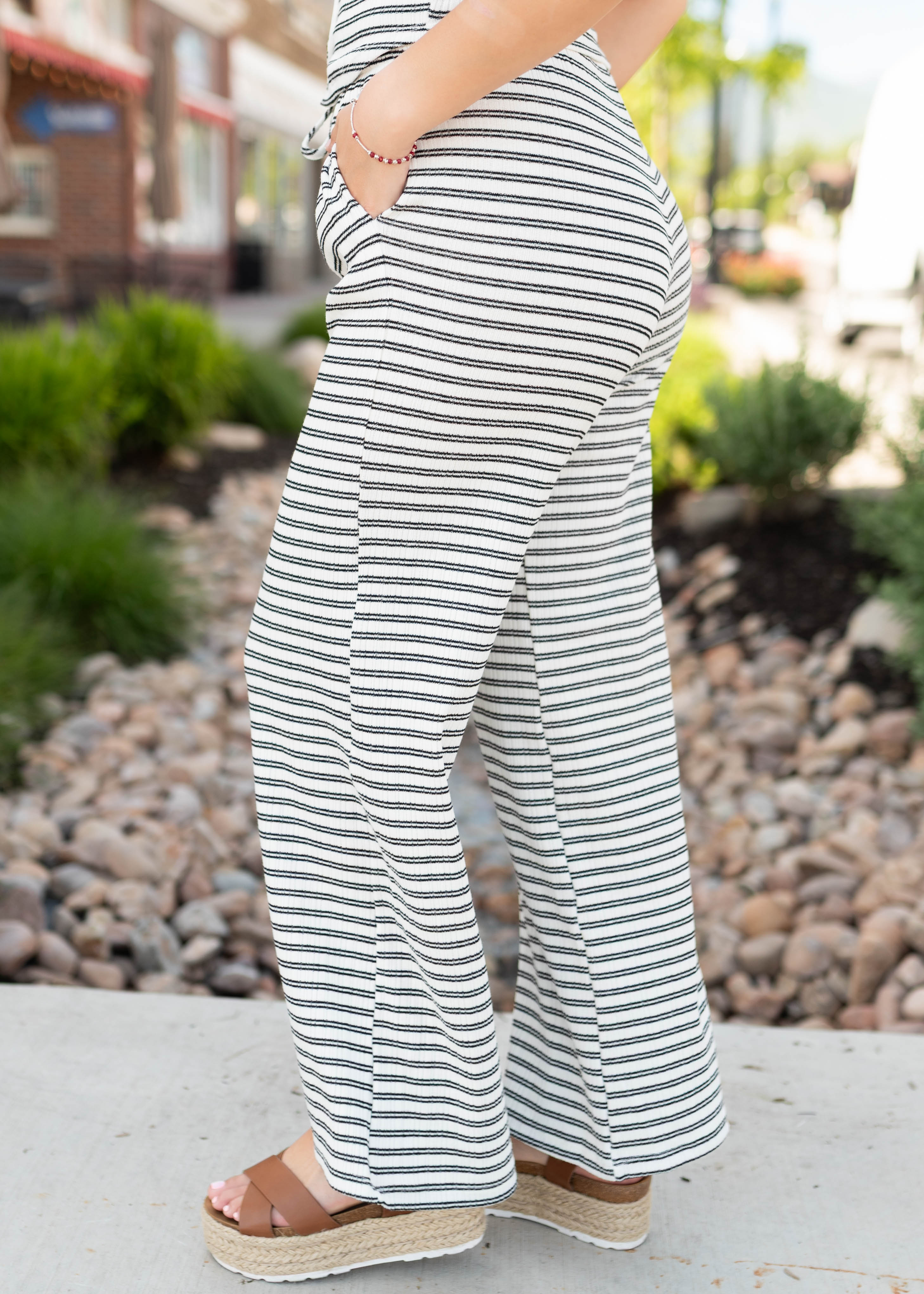 Sadie Black Striped Ribbed Pants