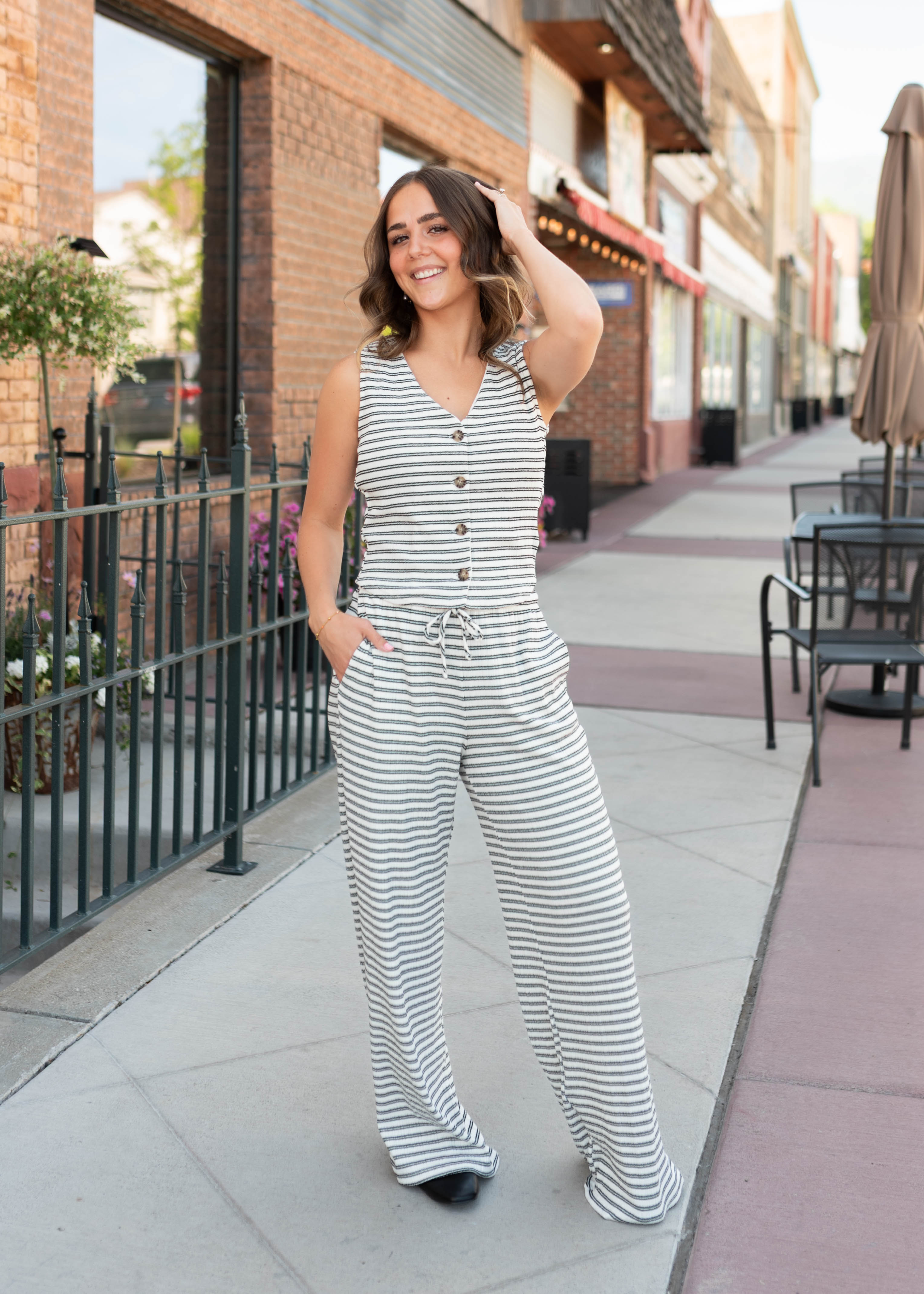 Sadie Black Striped Ribbed Pants