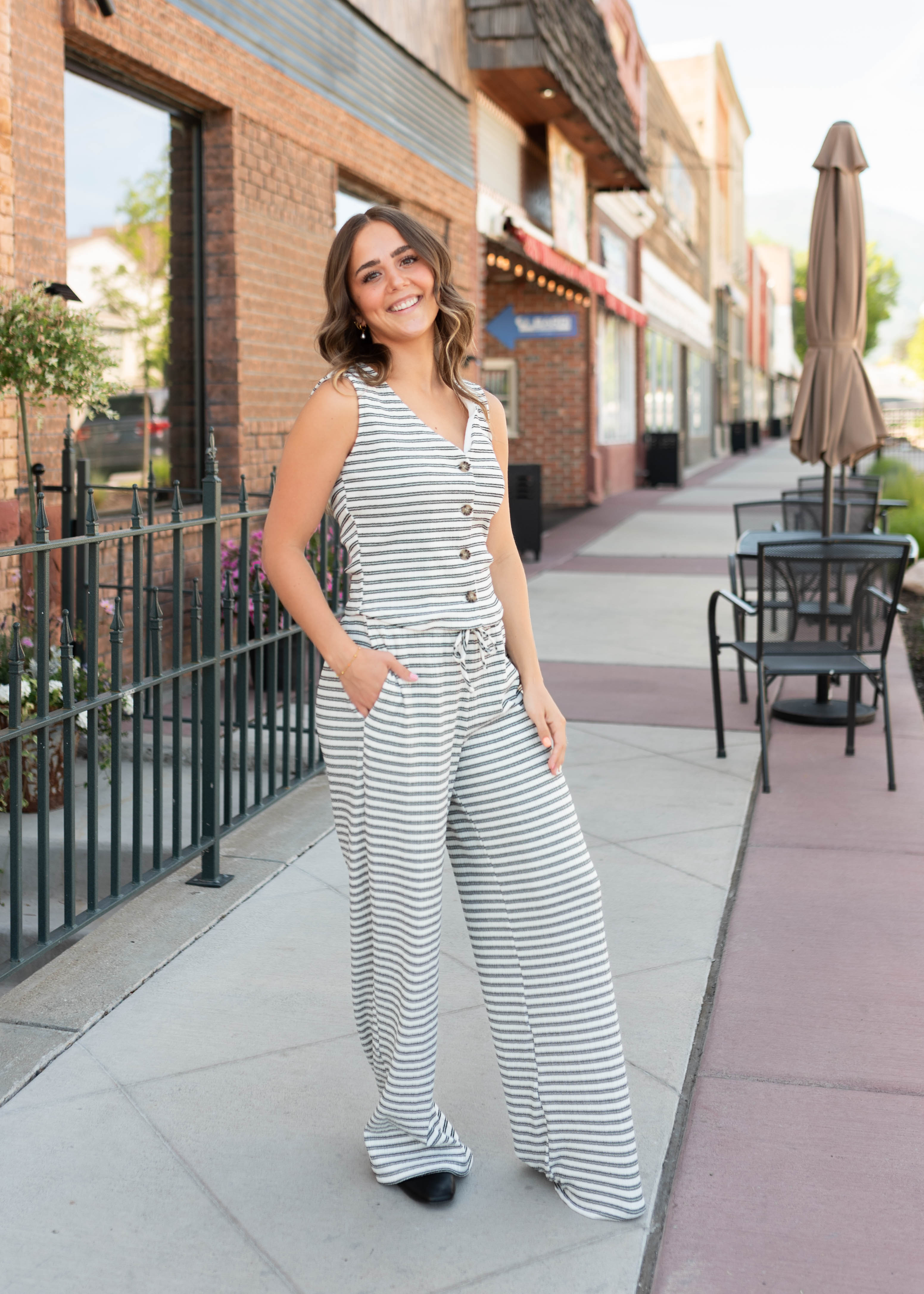 Sadie Black Striped Ribbed Pants