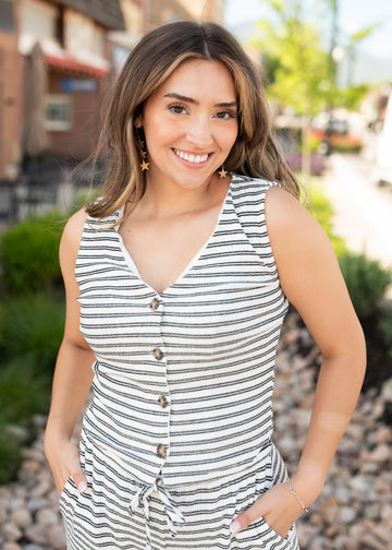Sadie Black Striped Ribbed Vest