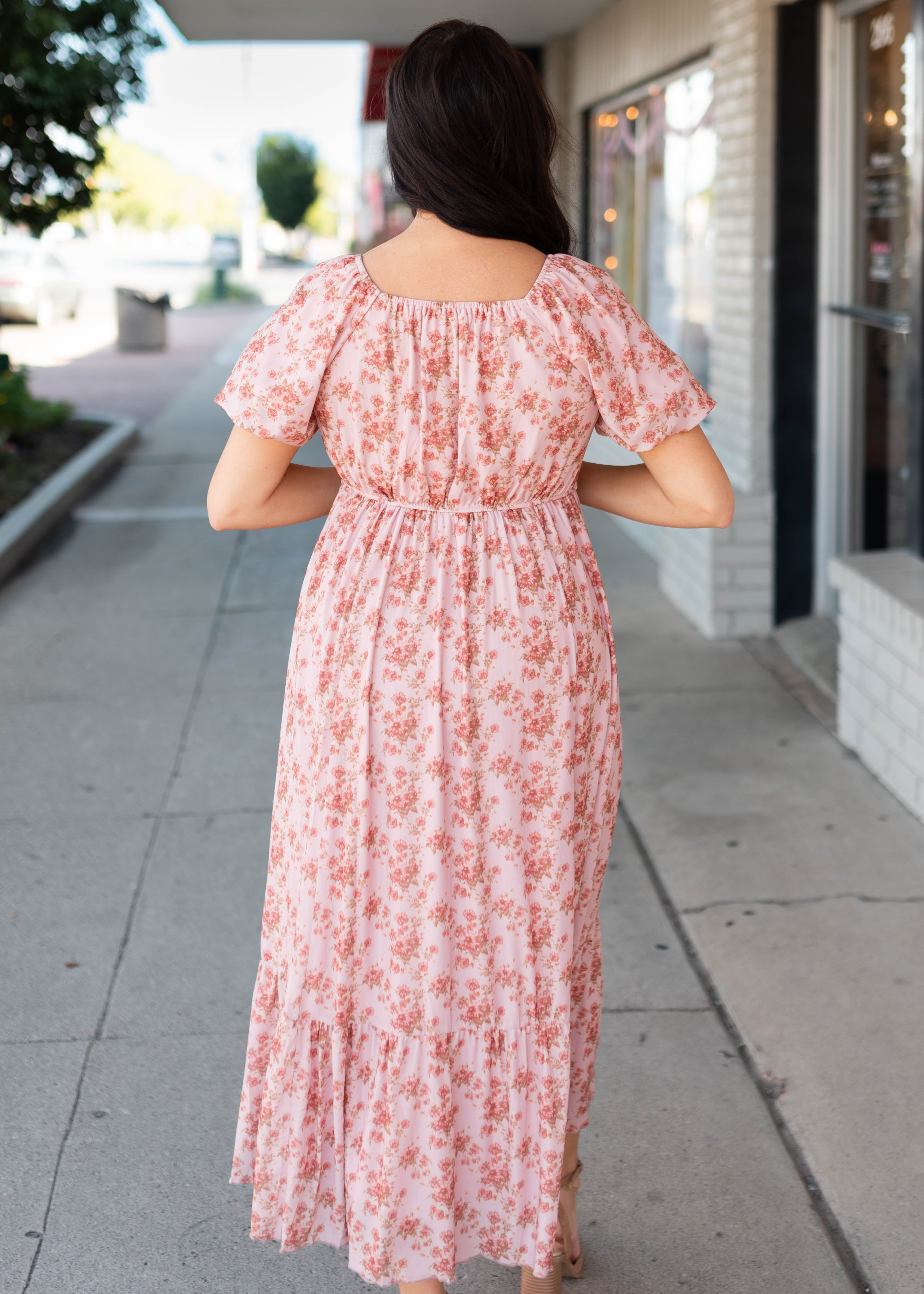 Sally Dusty Pink Floral Square Neck Dress