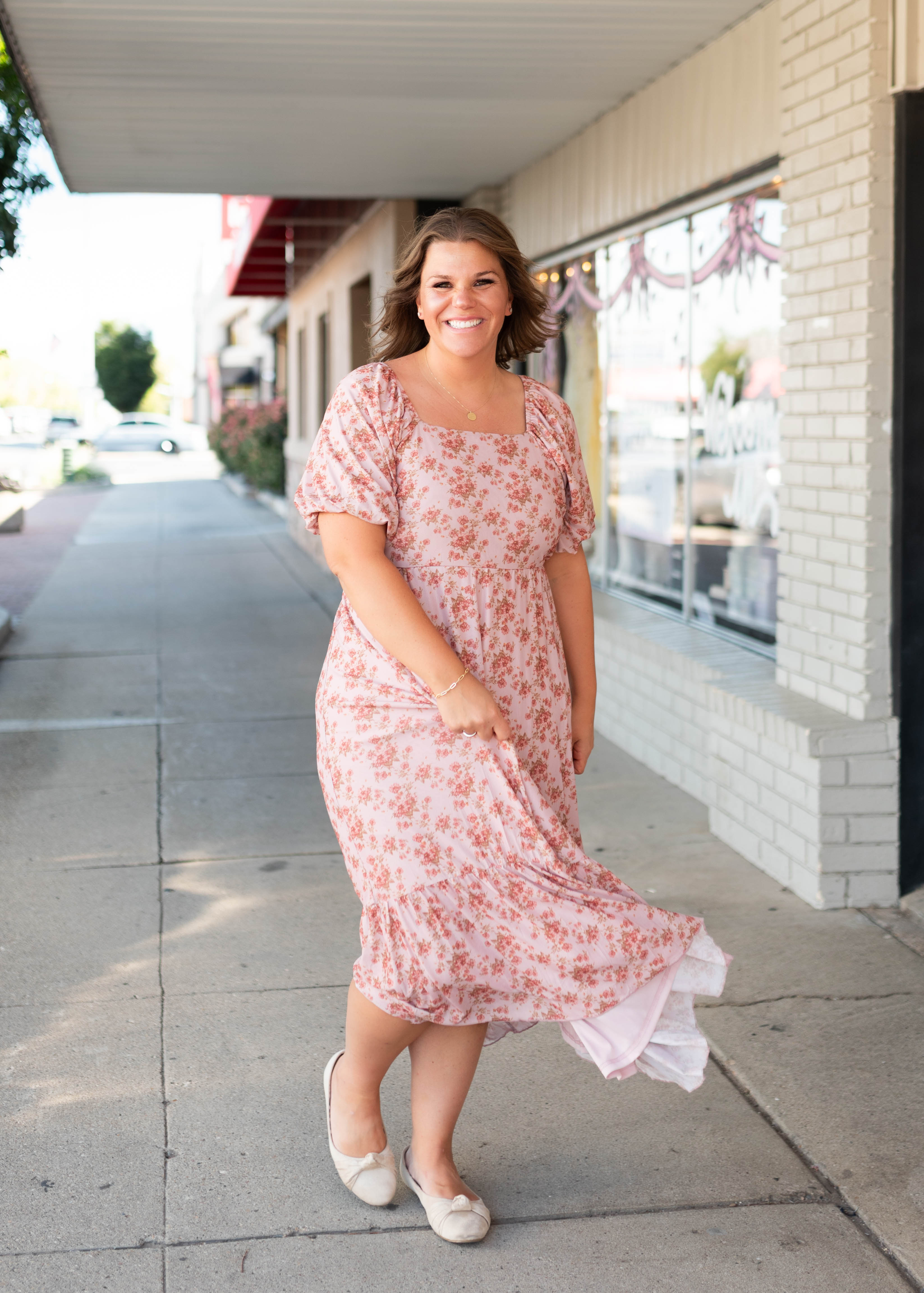Sally Dusty Pink Floral Square Neck Dress
