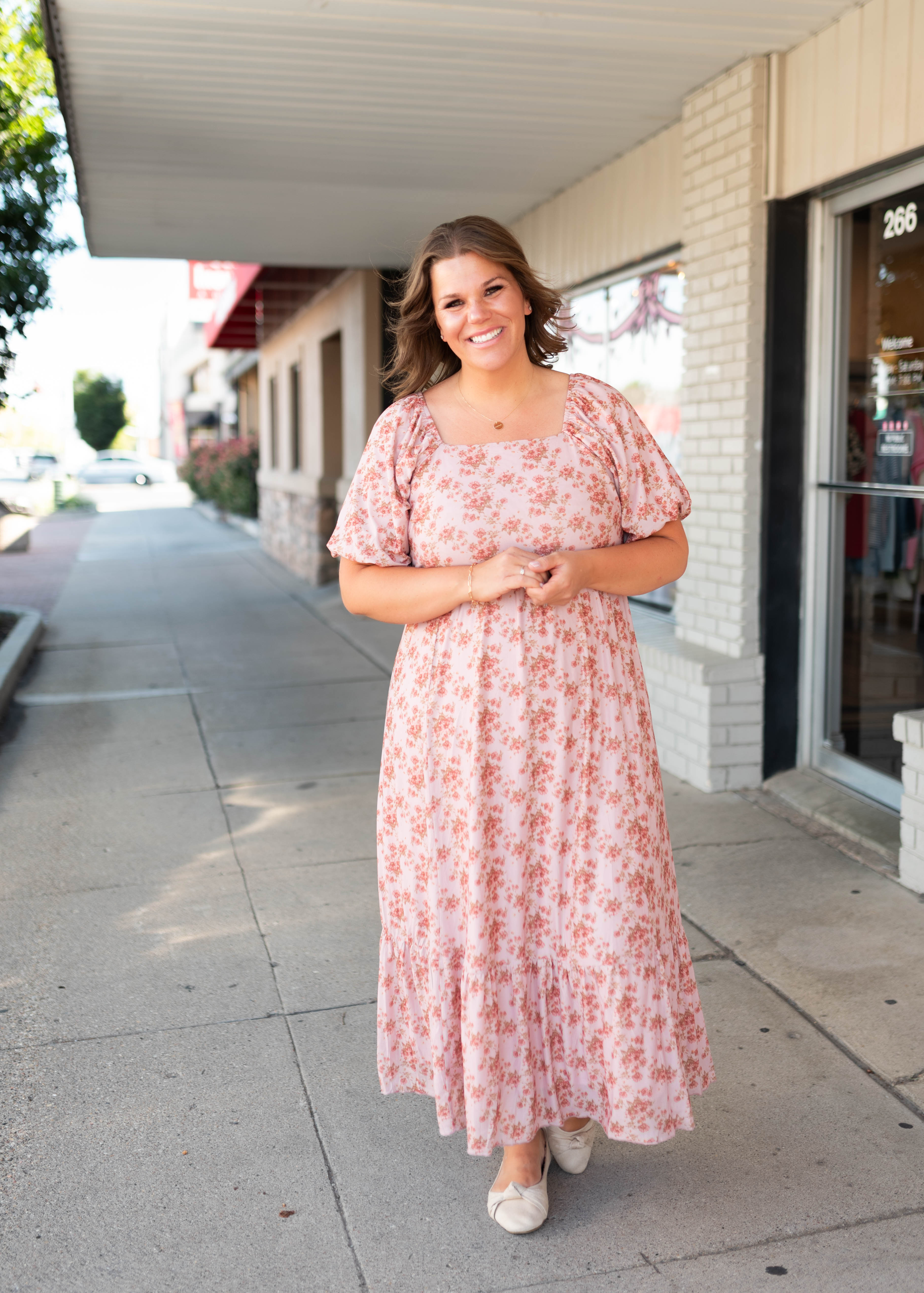 Sally Dusty Pink Floral Square Neck Dress