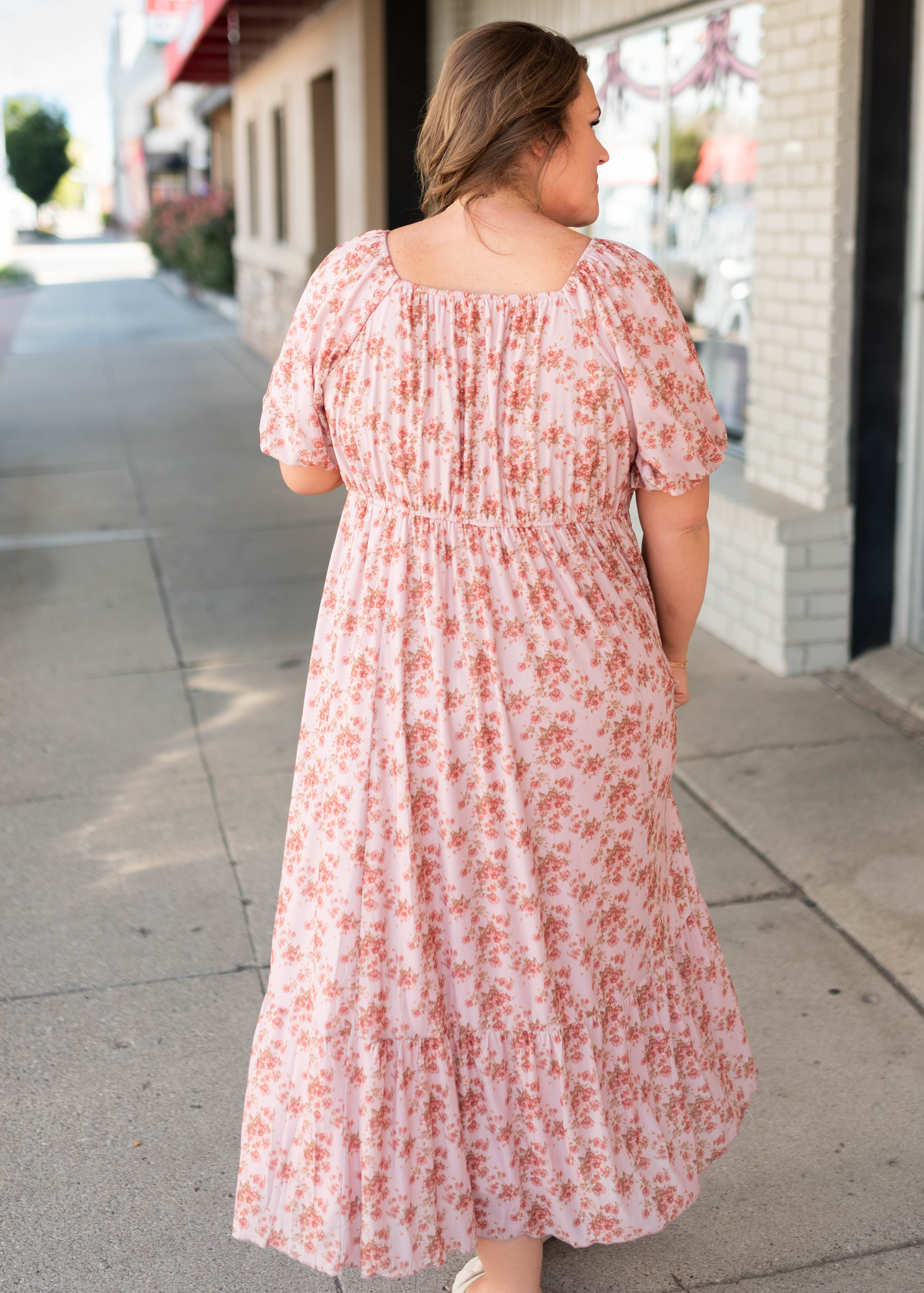 Sally Dusty Pink Floral Square Neck Dress