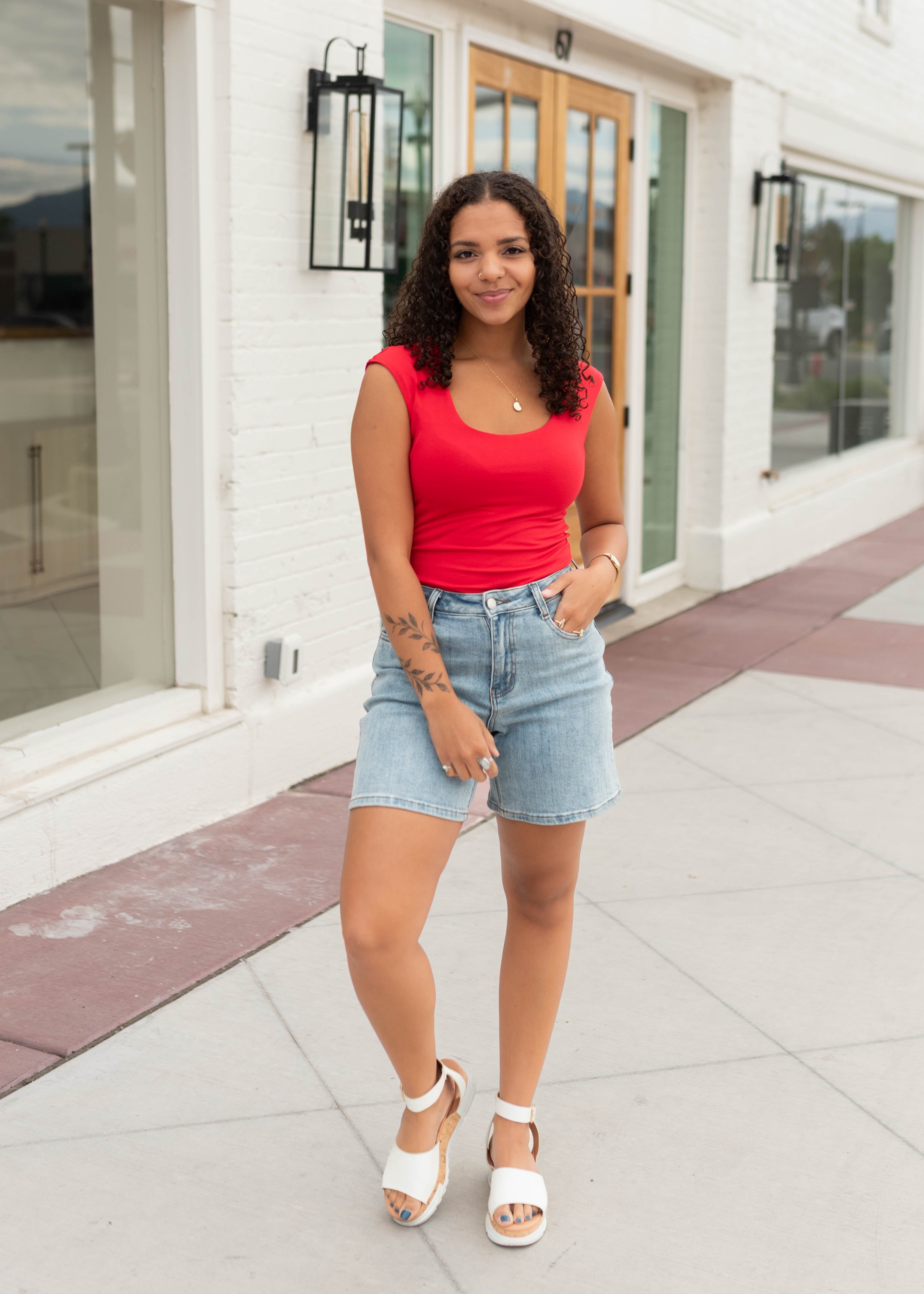 Samara Bright Red Square Neck Top