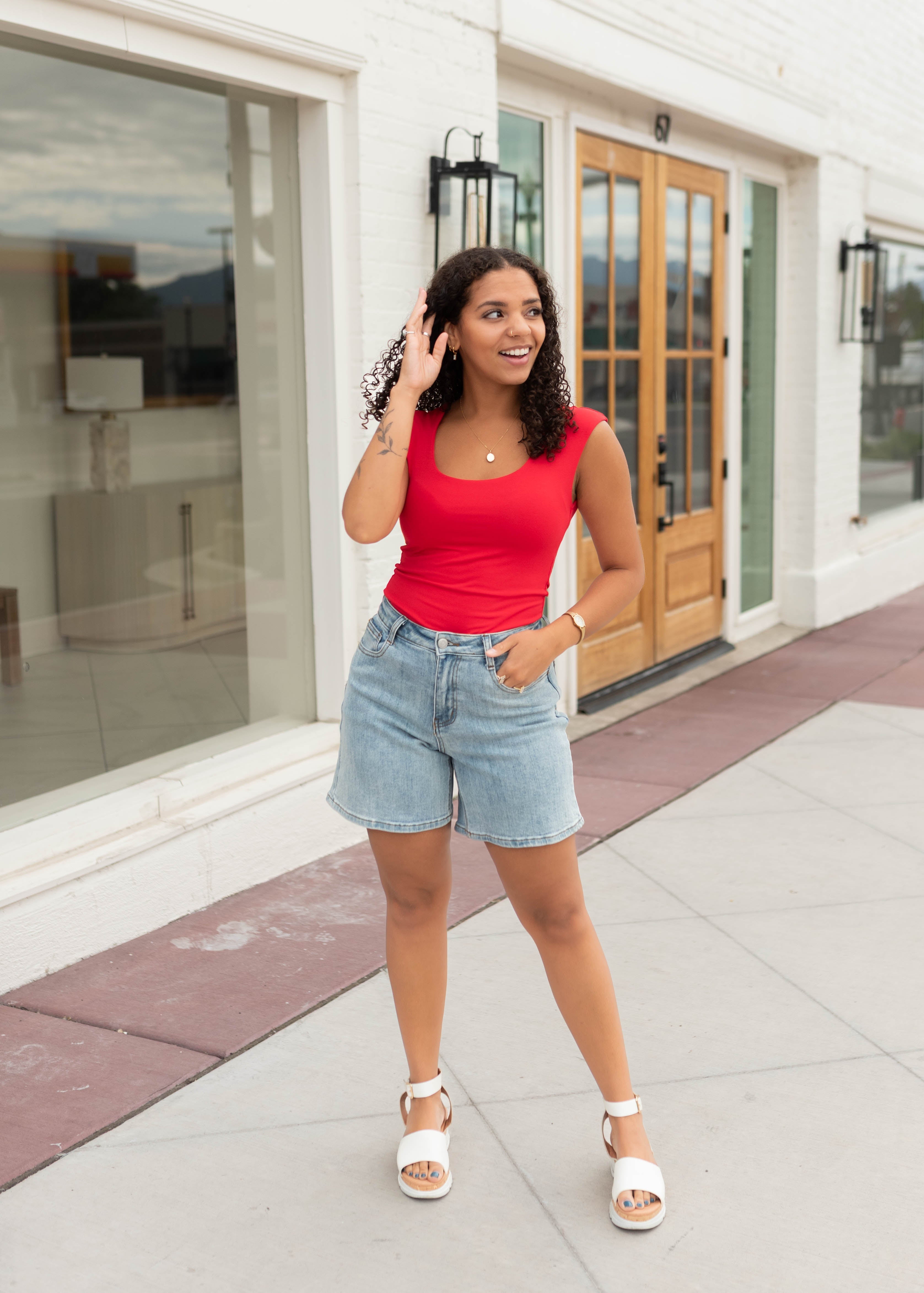 Samara Bright Red Square Neck Top