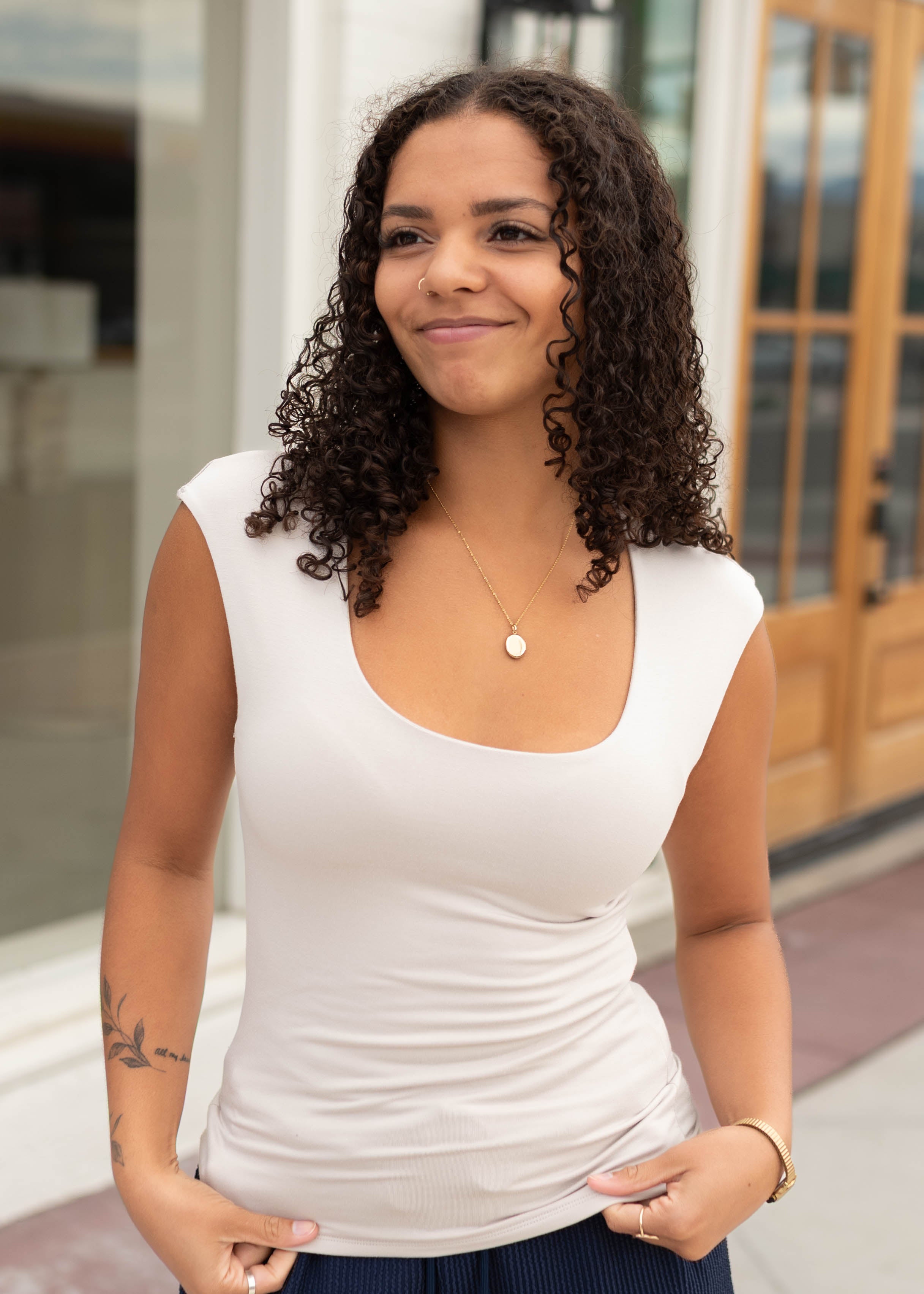 Samara Light Beige Square Neck Top