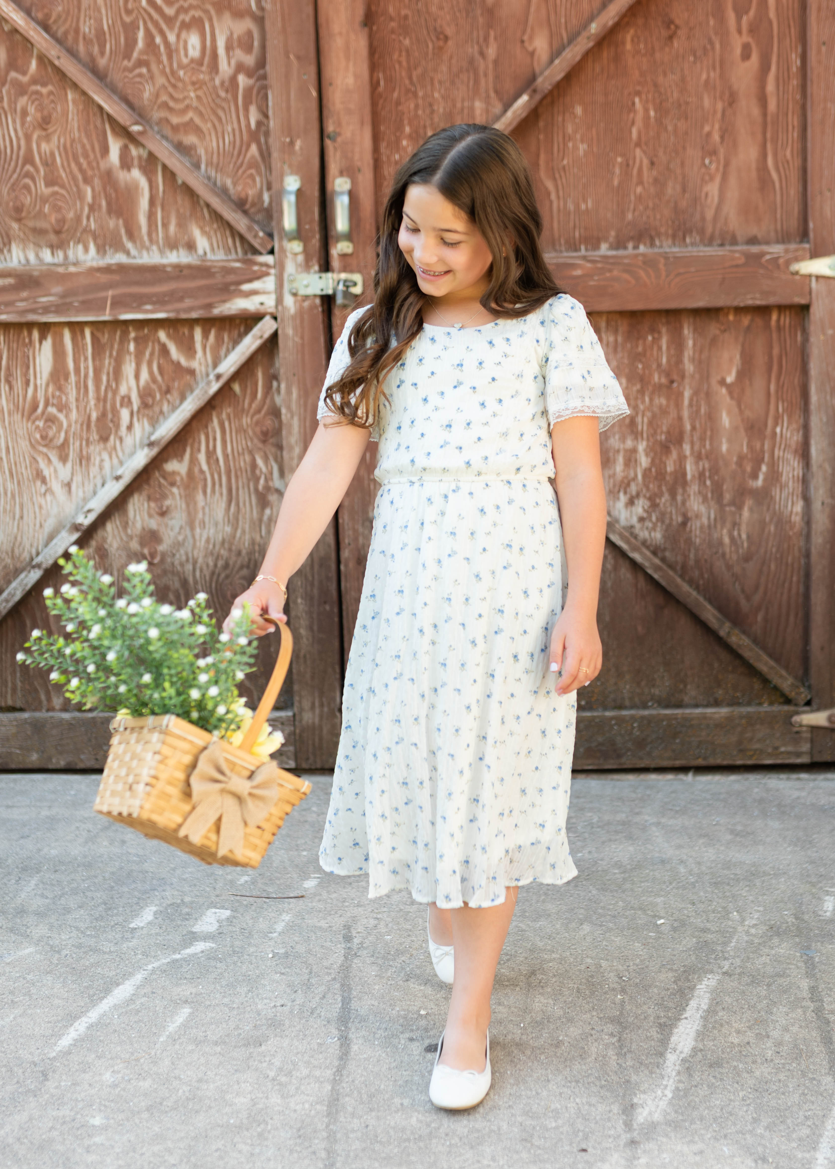 Sami Blue Floral Little Girl Dress