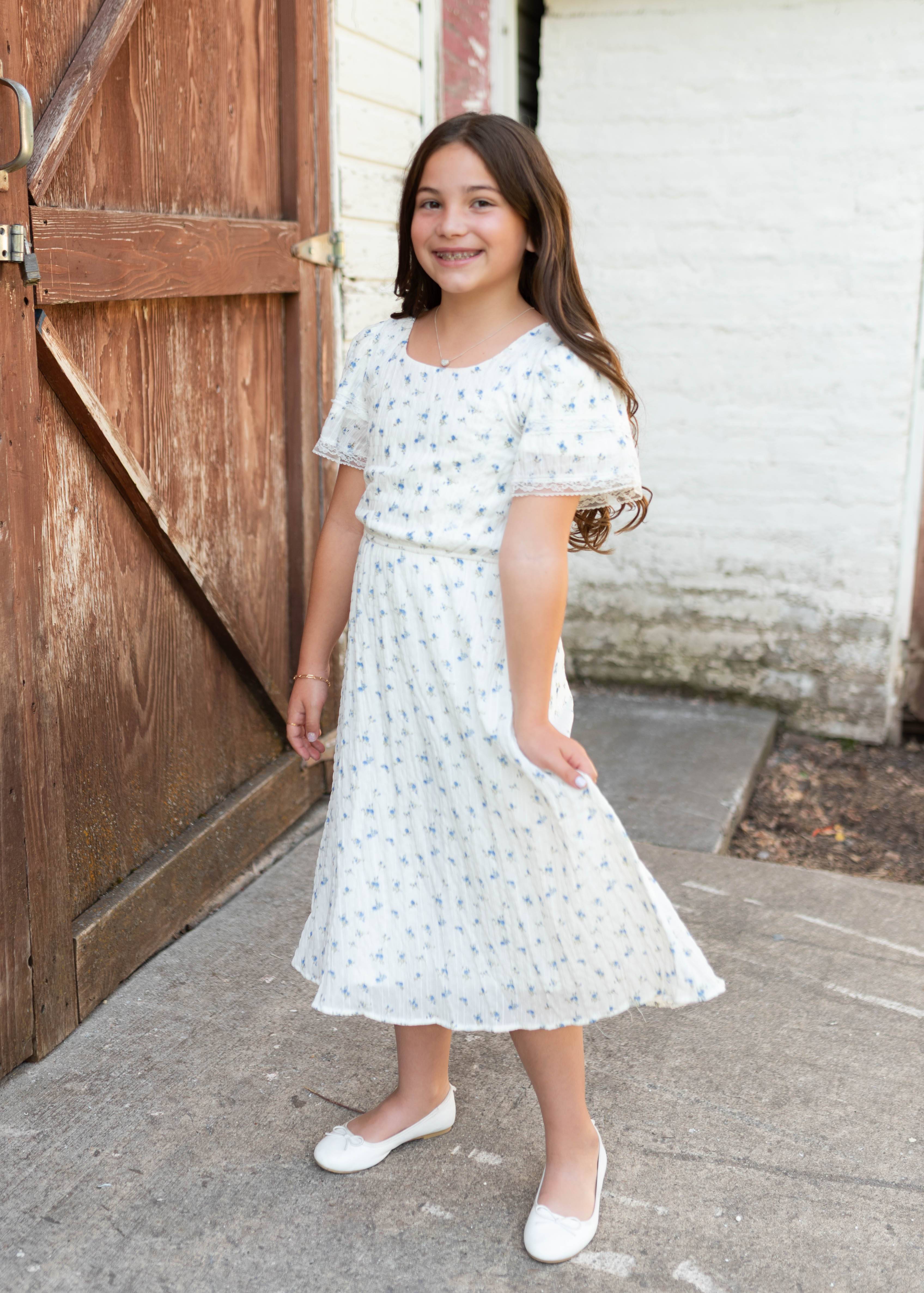 Sami Blue Floral Little Girl Dress