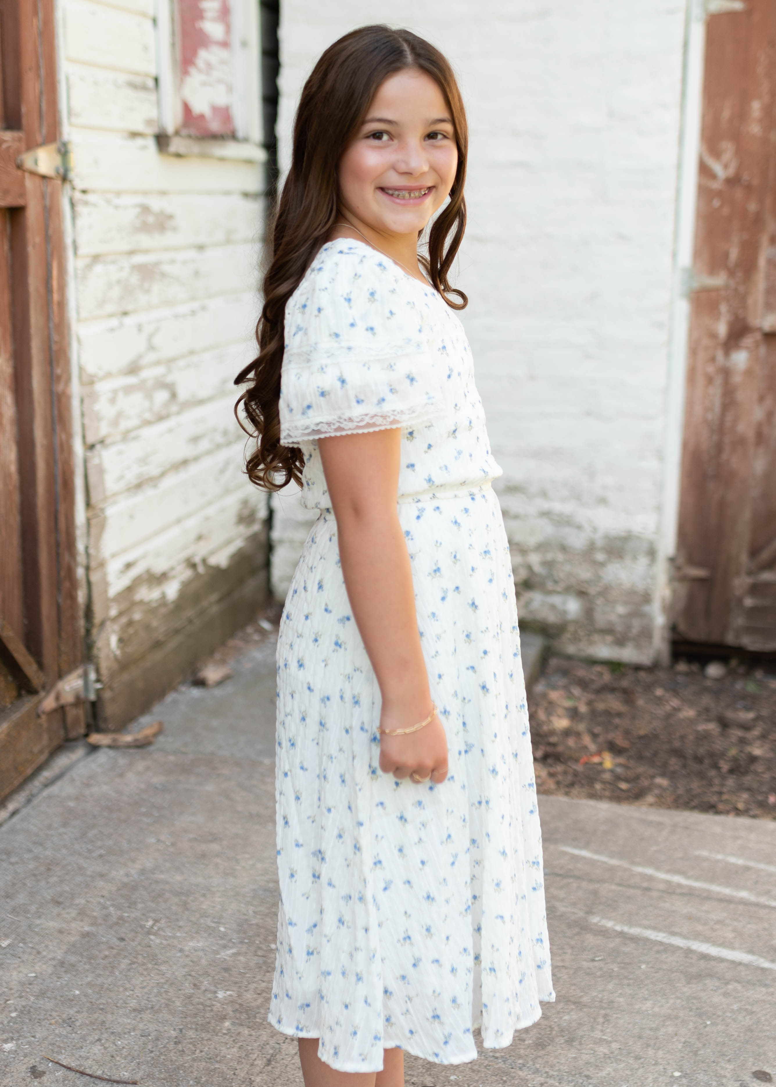 Sami Blue Floral Little Girl Dress