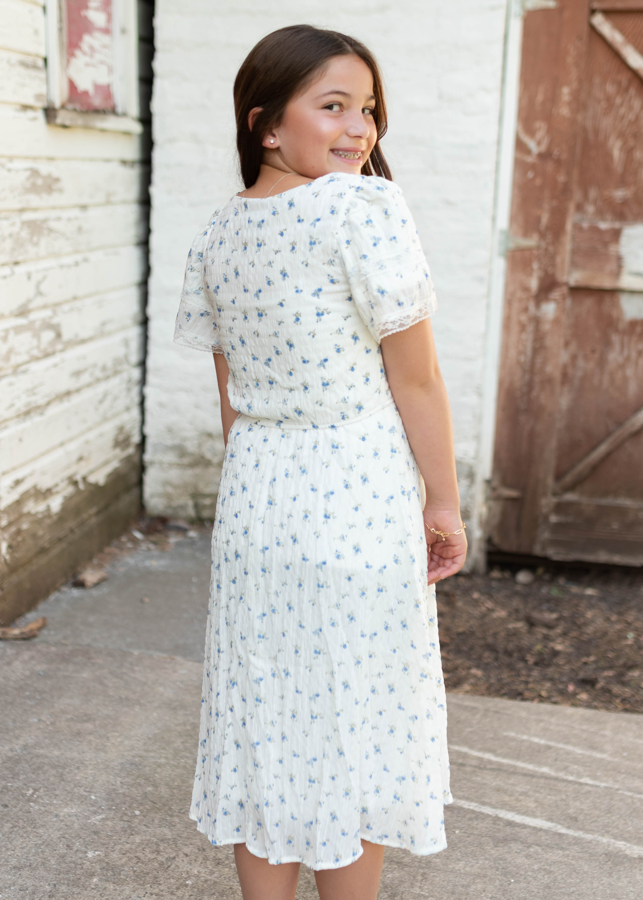 Sami Blue Floral Little Girl Dress