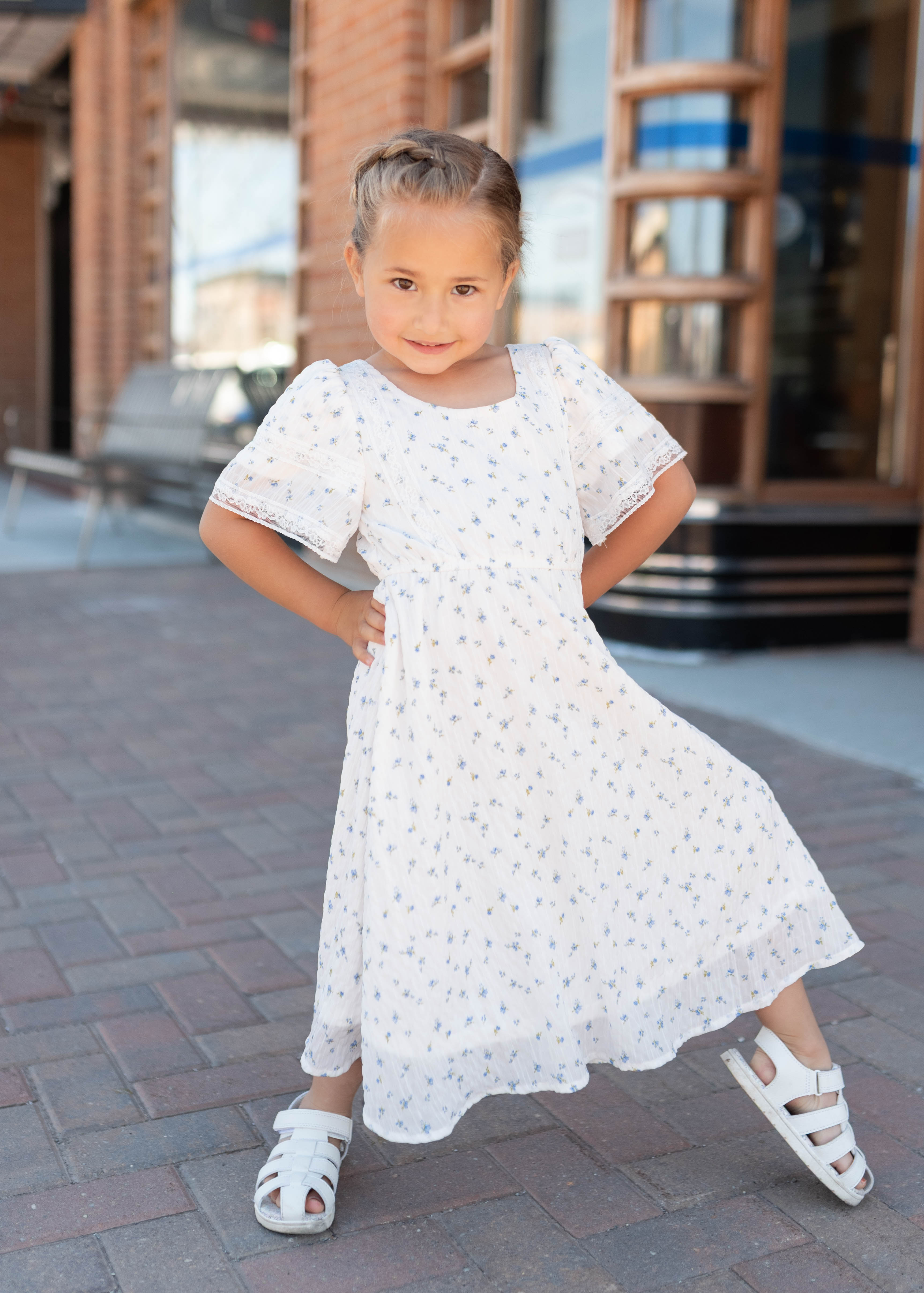 Sami Blue Floral Little Girl Dress