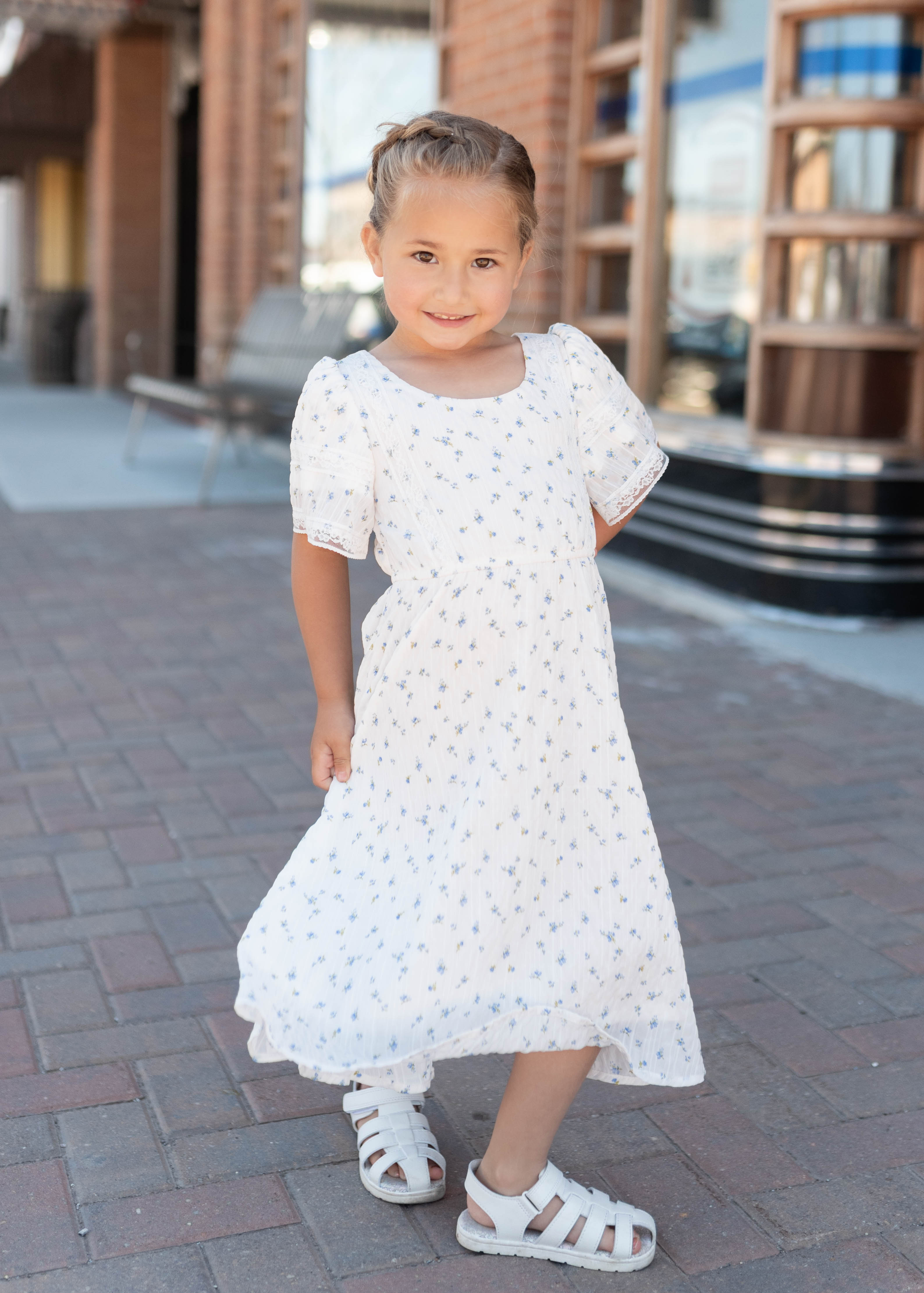 Sami Blue Floral Little Girl Dress