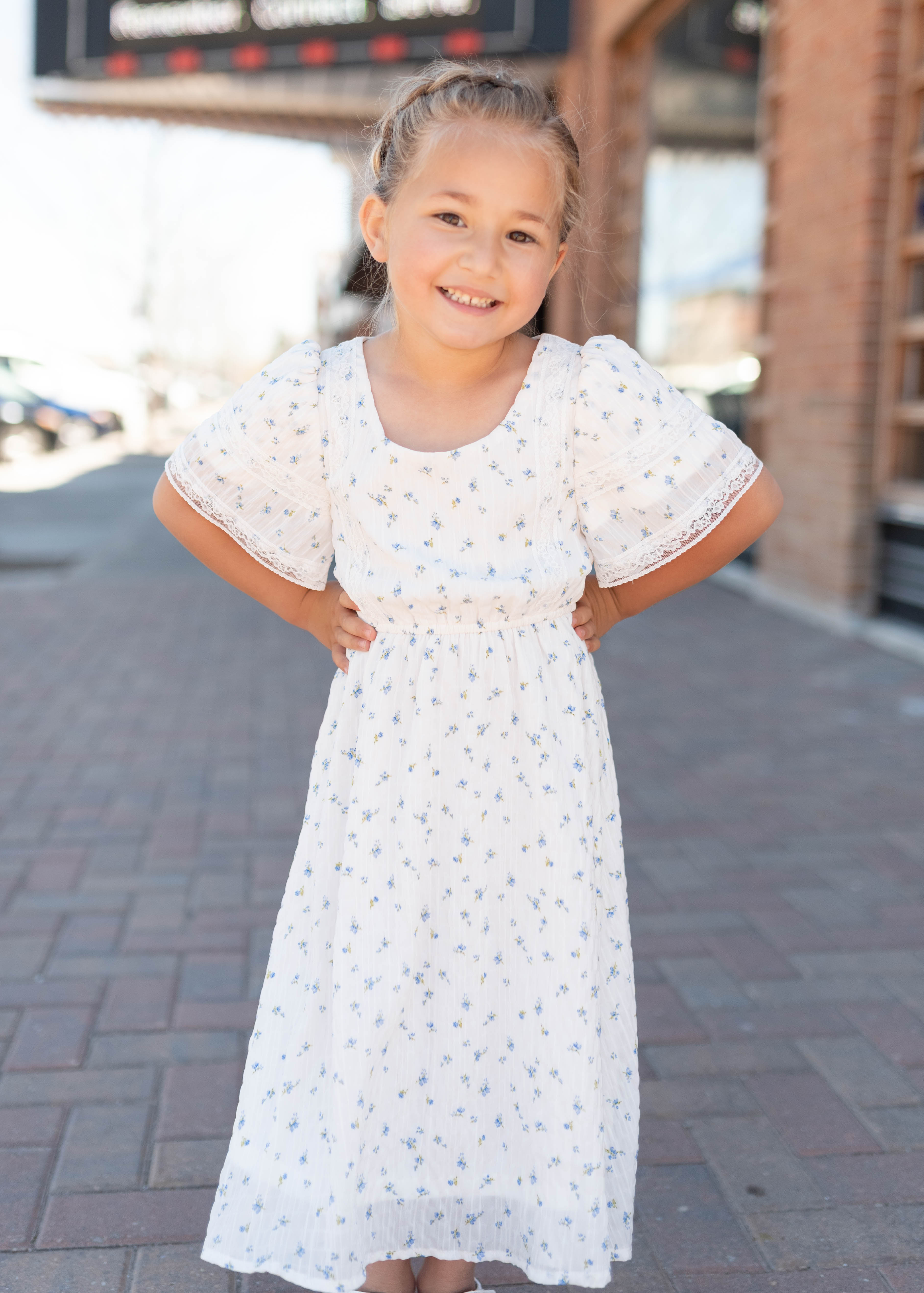 Sami Blue Floral Little Girl Dress