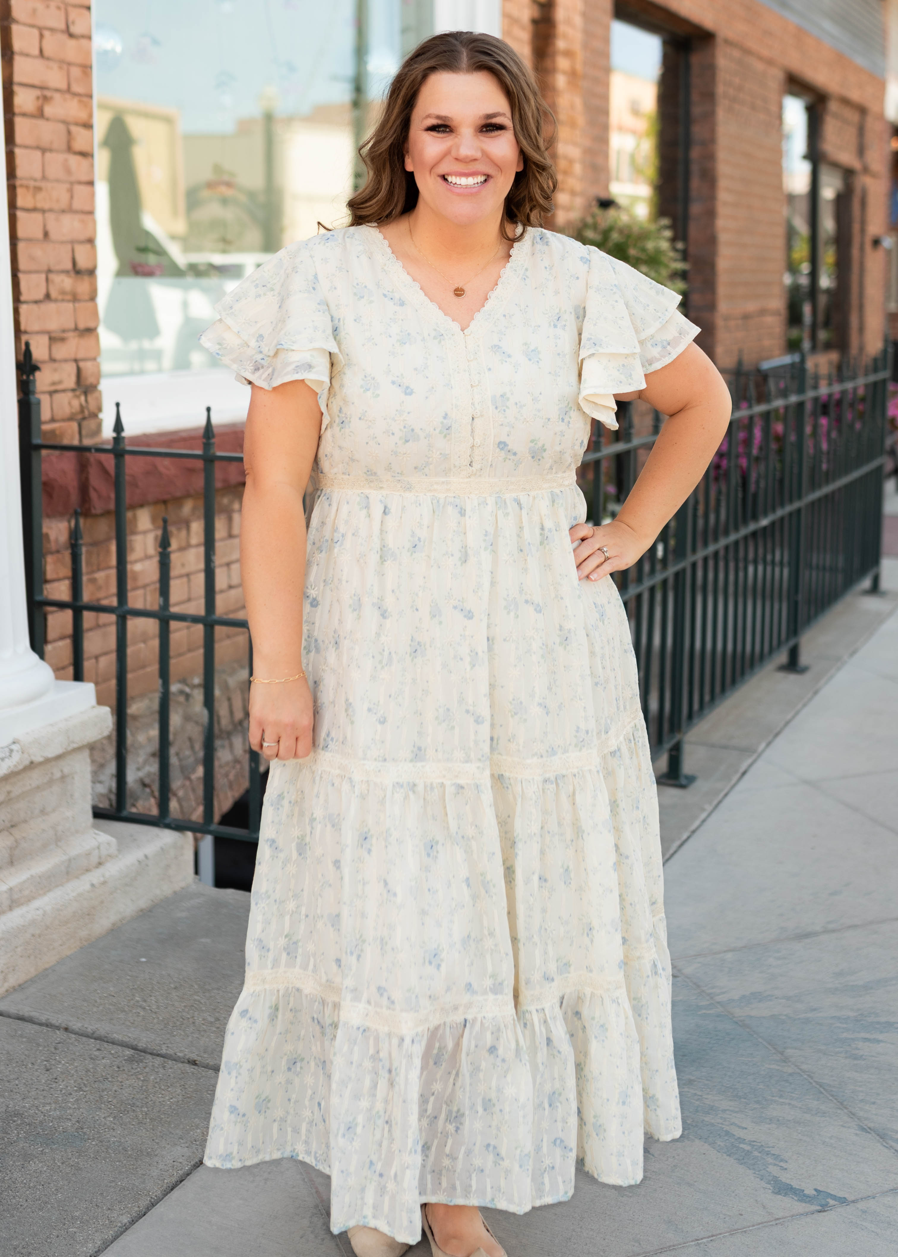 Lena & Lou Sarah Cream Floral Lace Dress