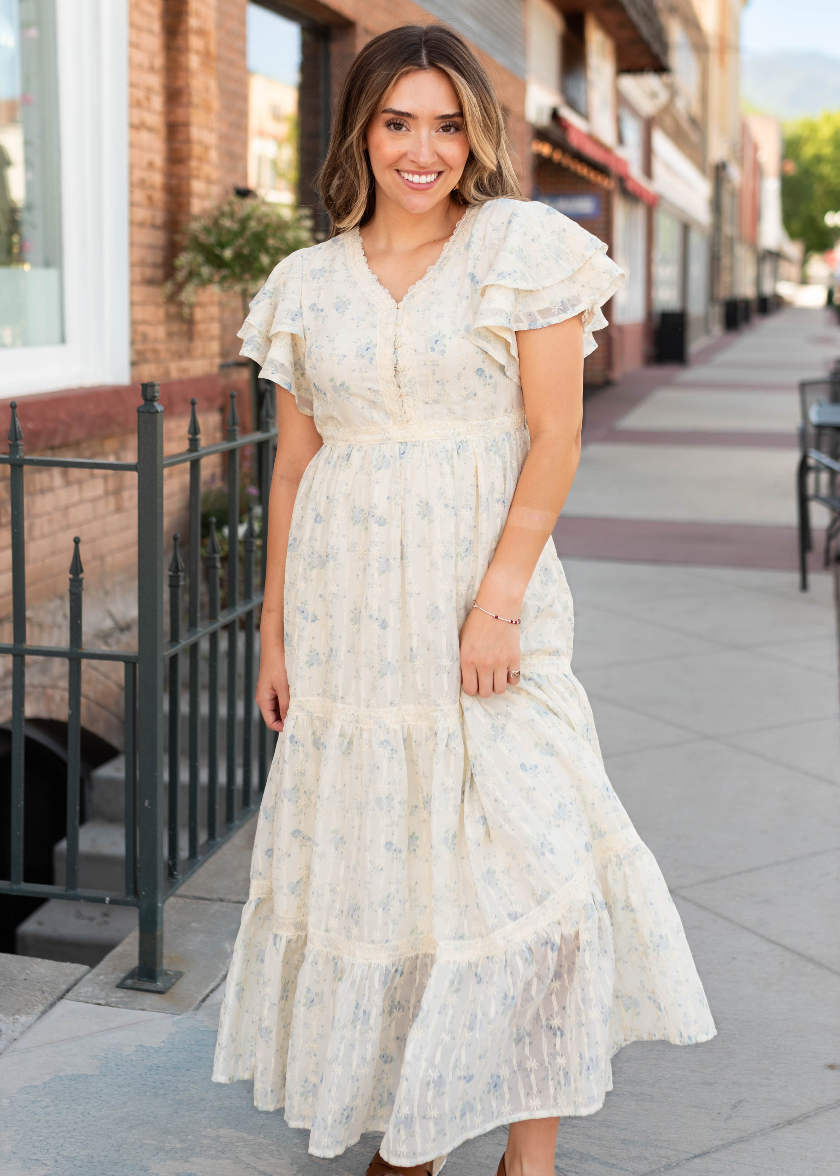 Lena & Lou Sarah Cream Floral Lace Dress