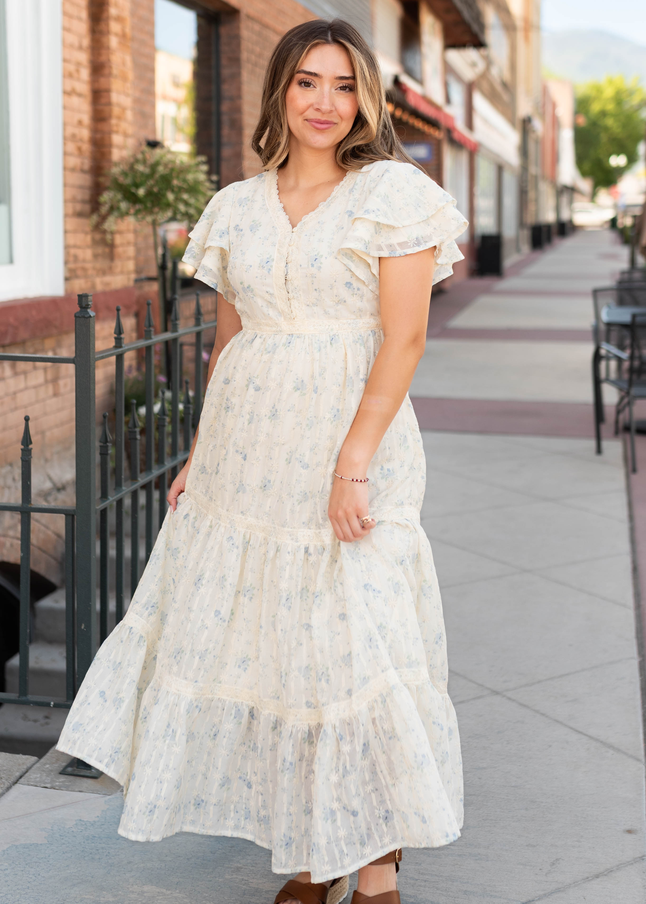 Lena & Lou Sarah Cream Floral Lace Dress