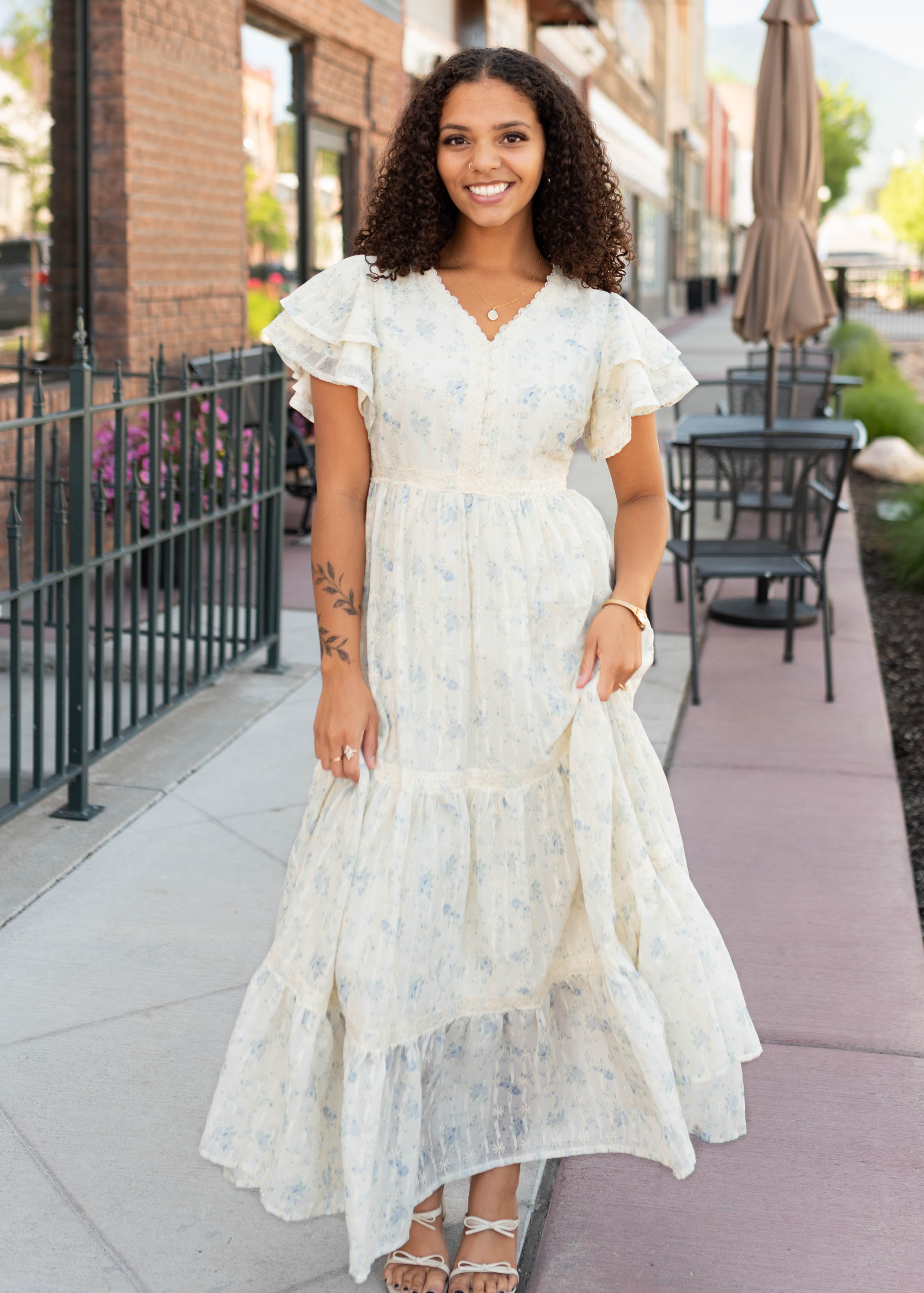 Lena & Lou Sarah Cream Floral Lace Dress