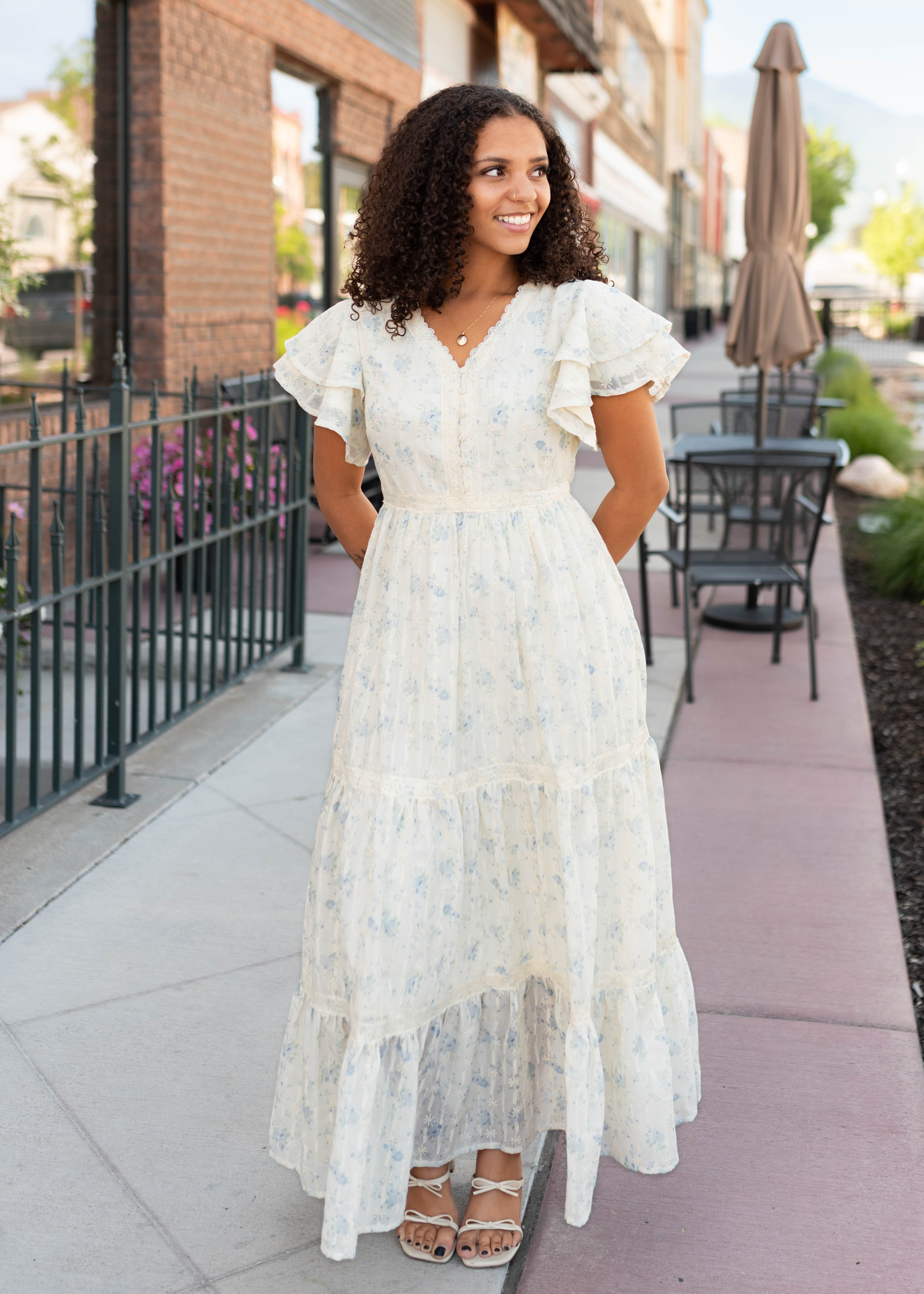 Lena & Lou Sarah Cream Floral Lace Dress